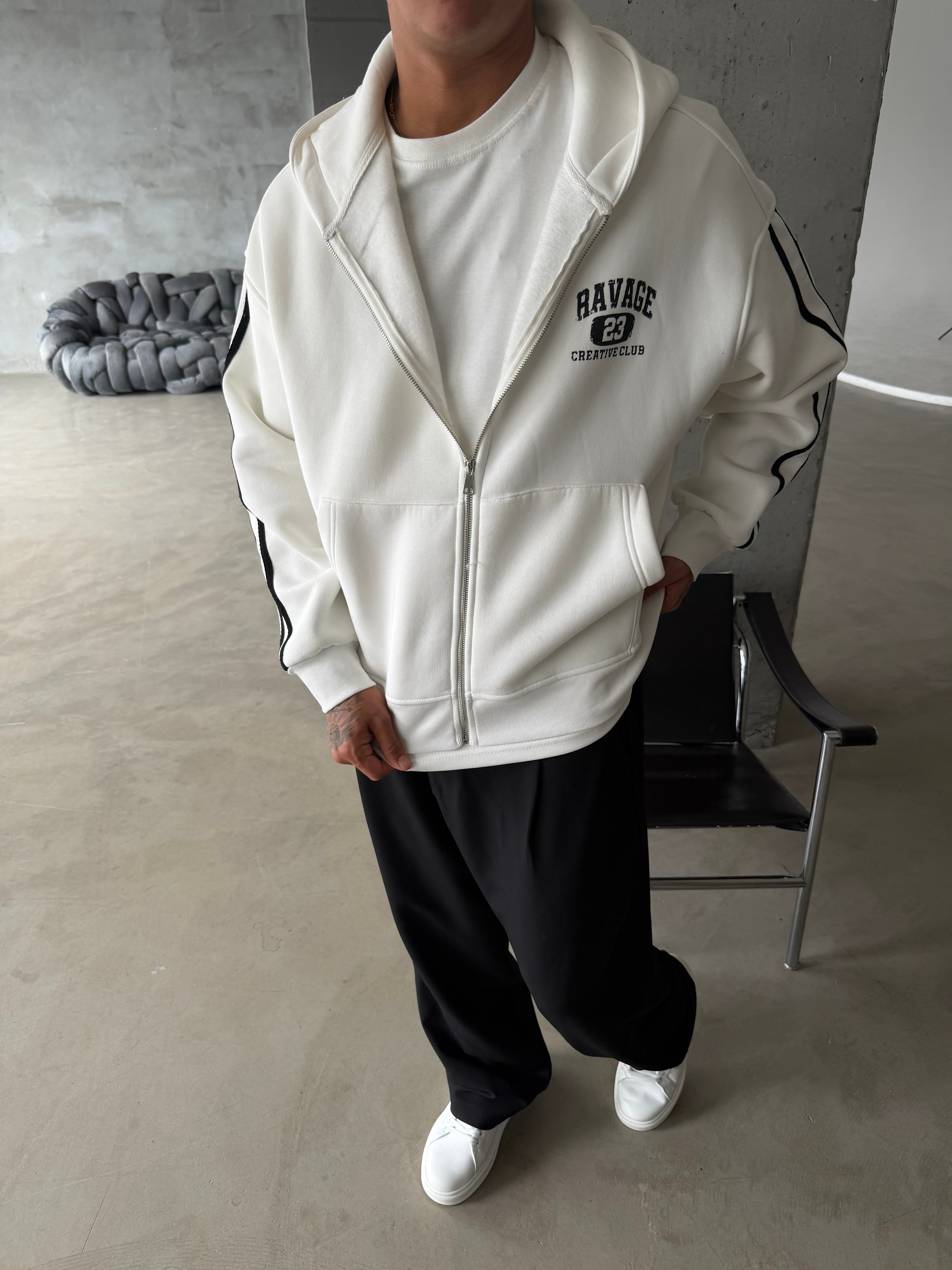 Raver College Şerit Detaylı Fermuarlı Hoodie