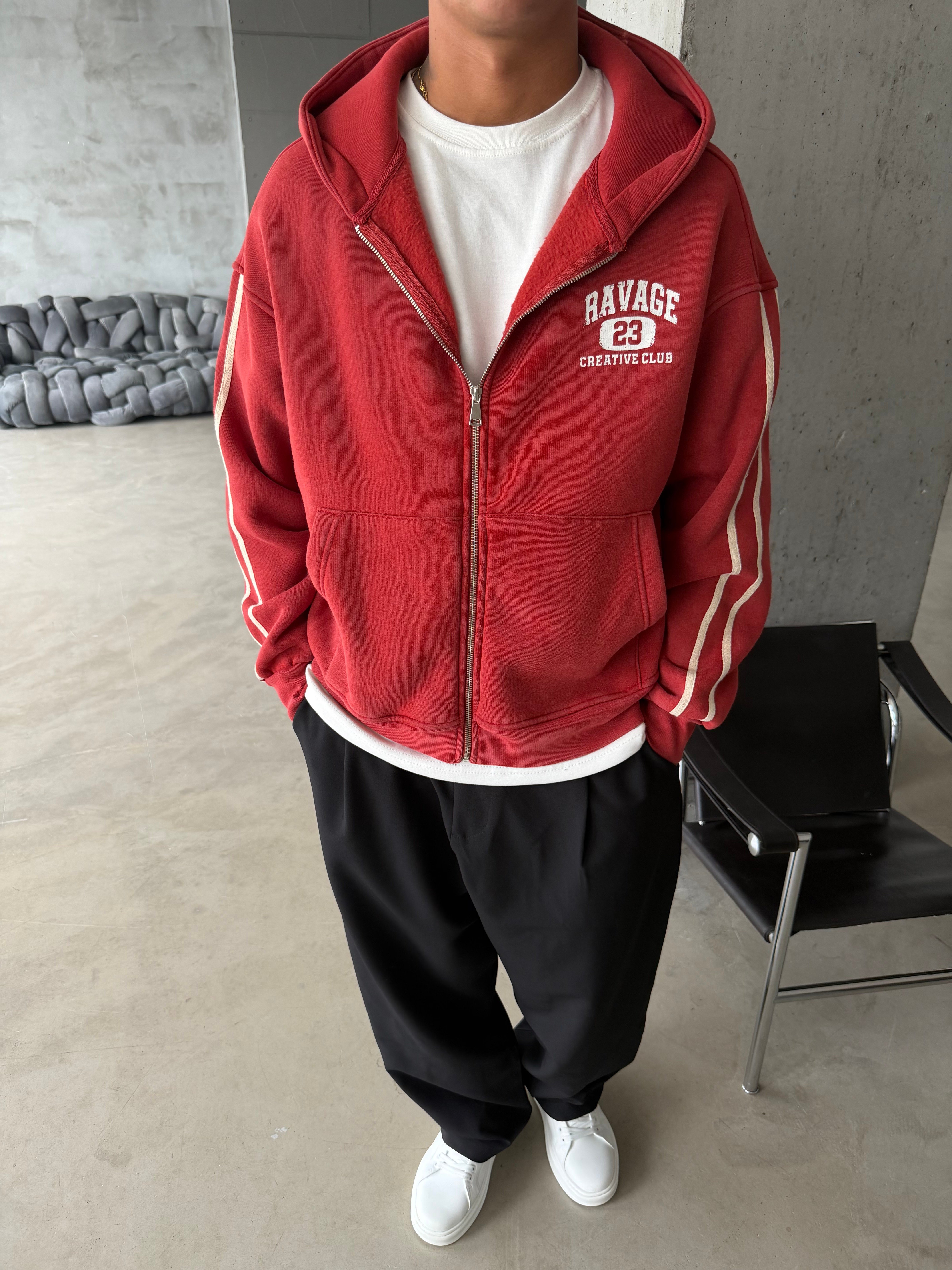 Raver College Şerit Detaylı Fermuarlı Hoodie