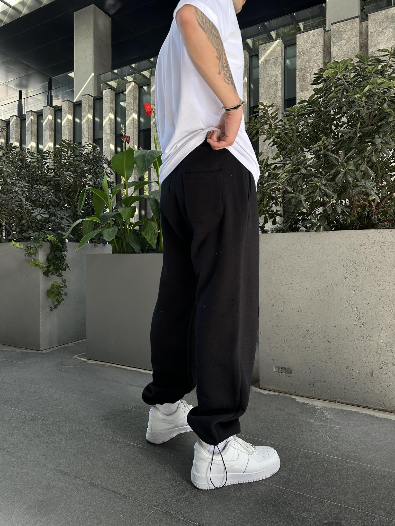 Reflektör Baskı Baggy Stoper Paça Eşofman Altı-Siyah