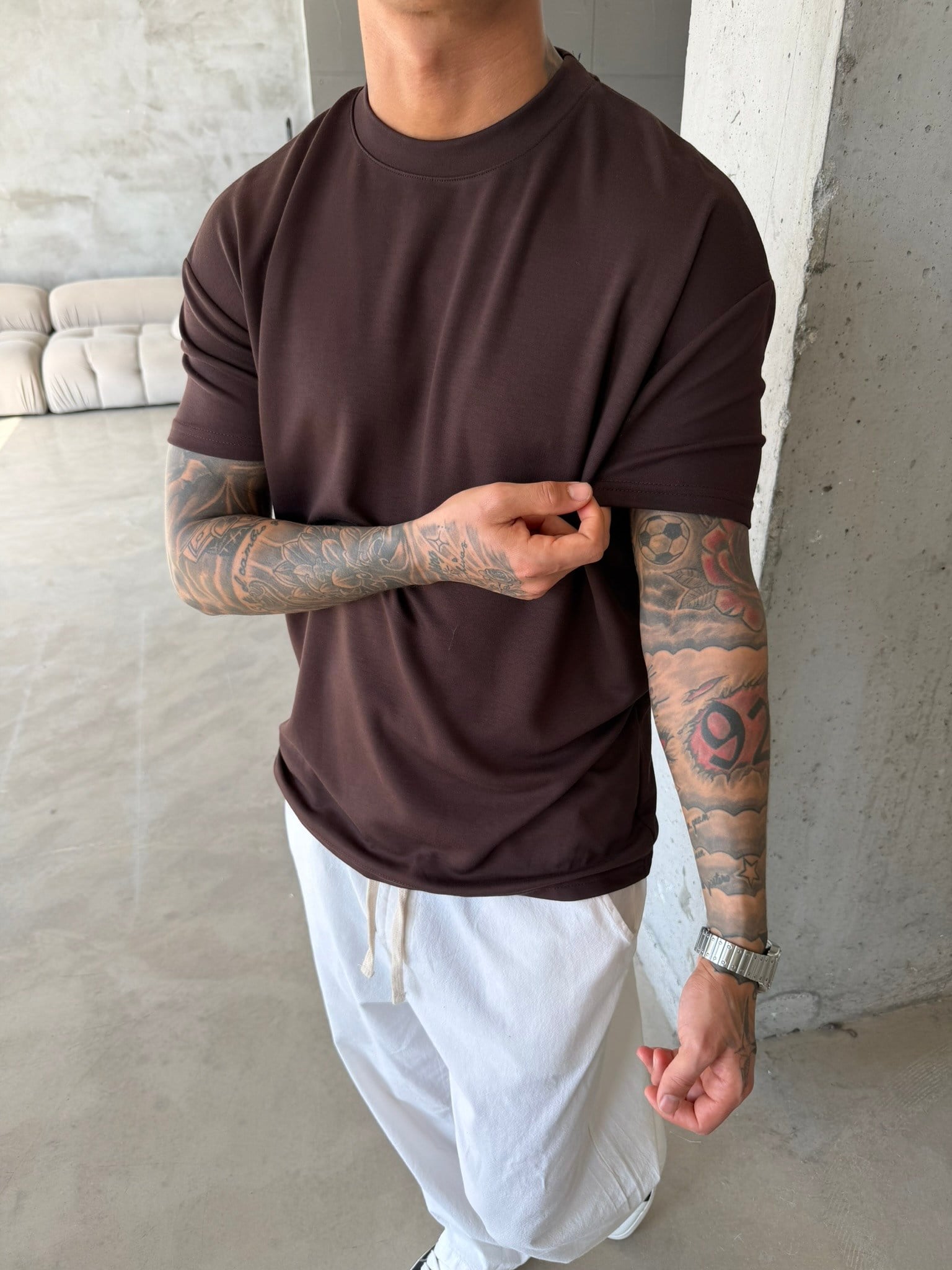 Regular Fit Basic T-Shirt - Kahve