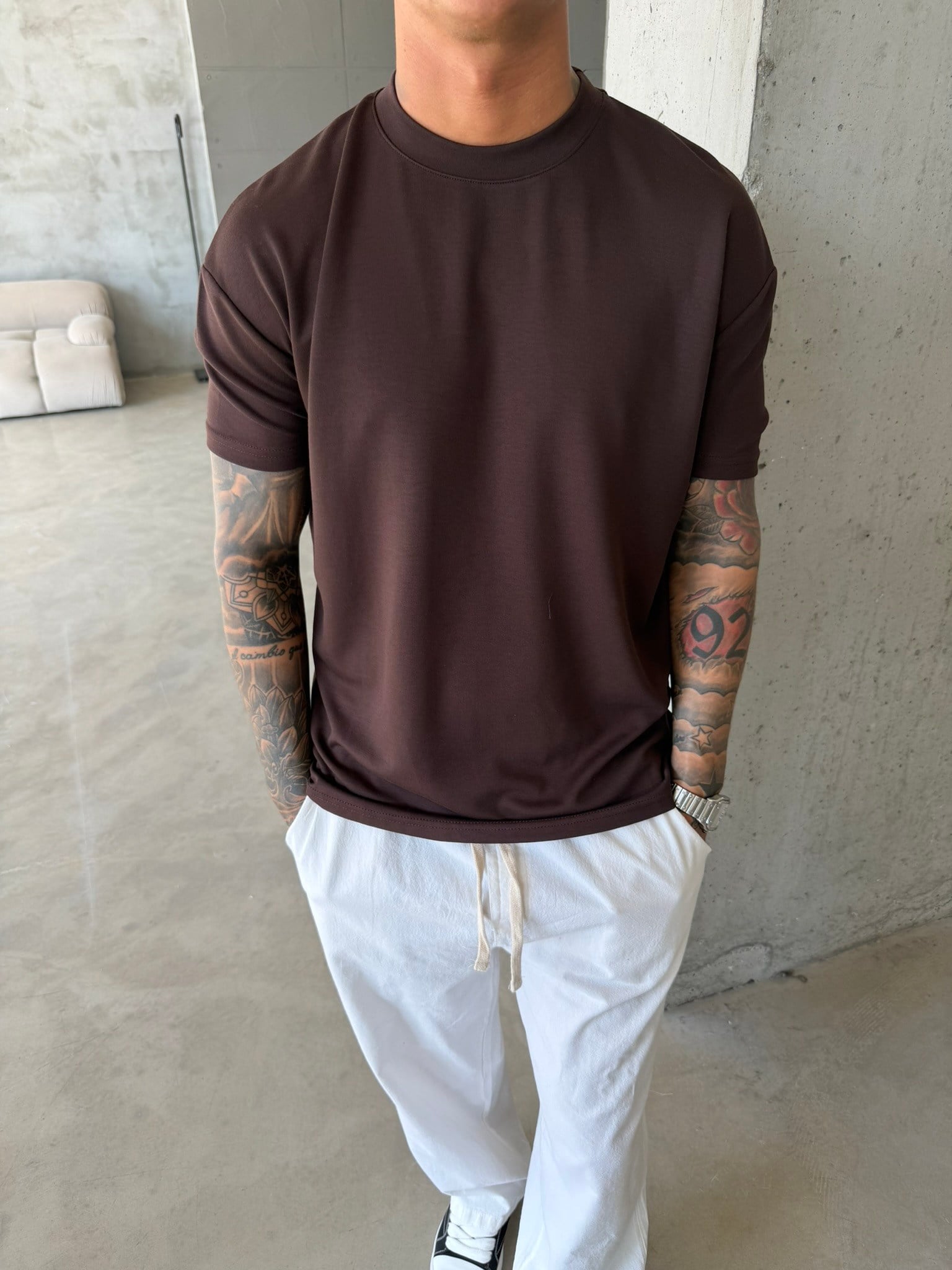 Regular Fit Basic T-Shirt - Kahve