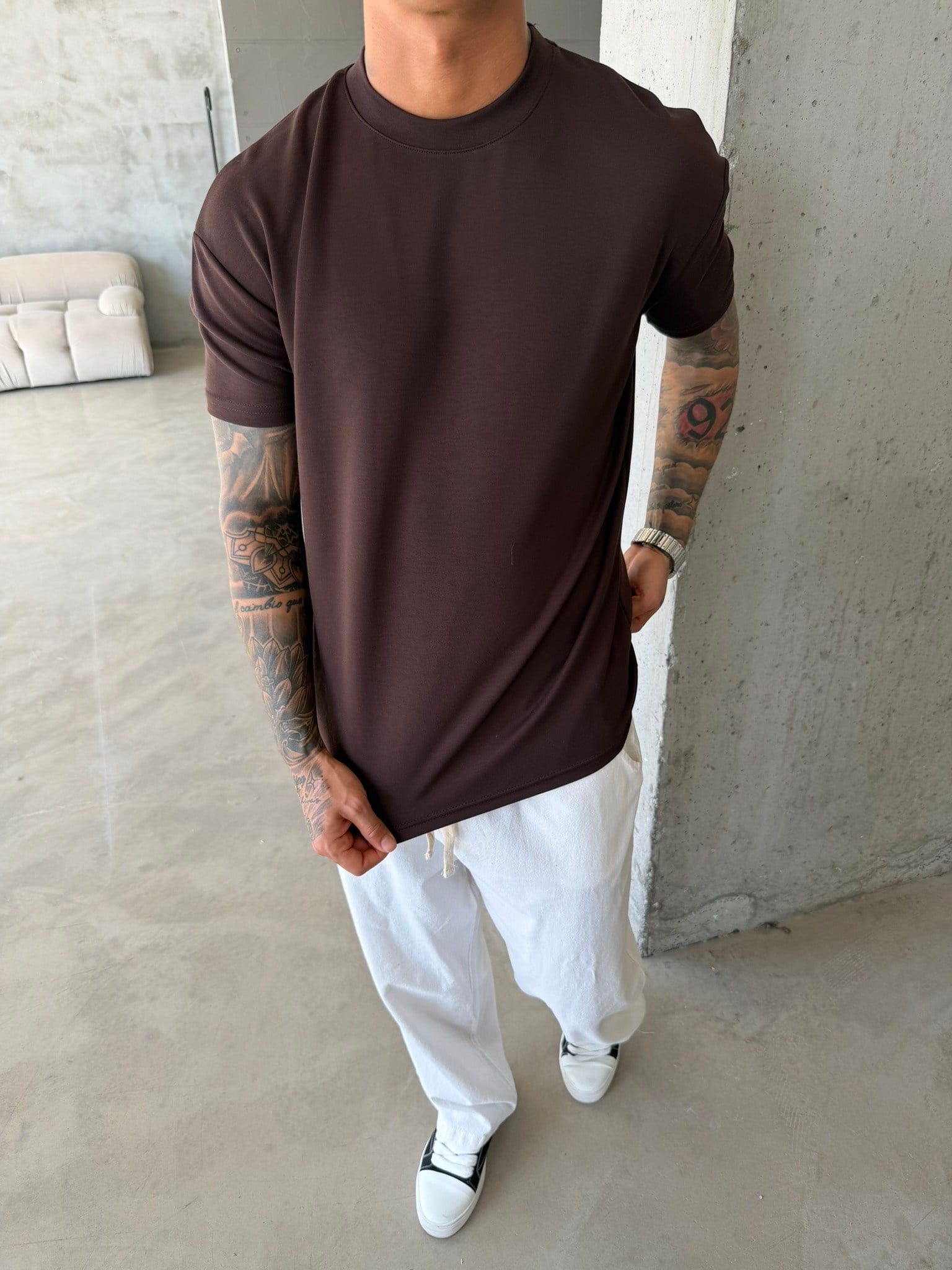 Regular Fit Basic T-Shirt - Kahve
