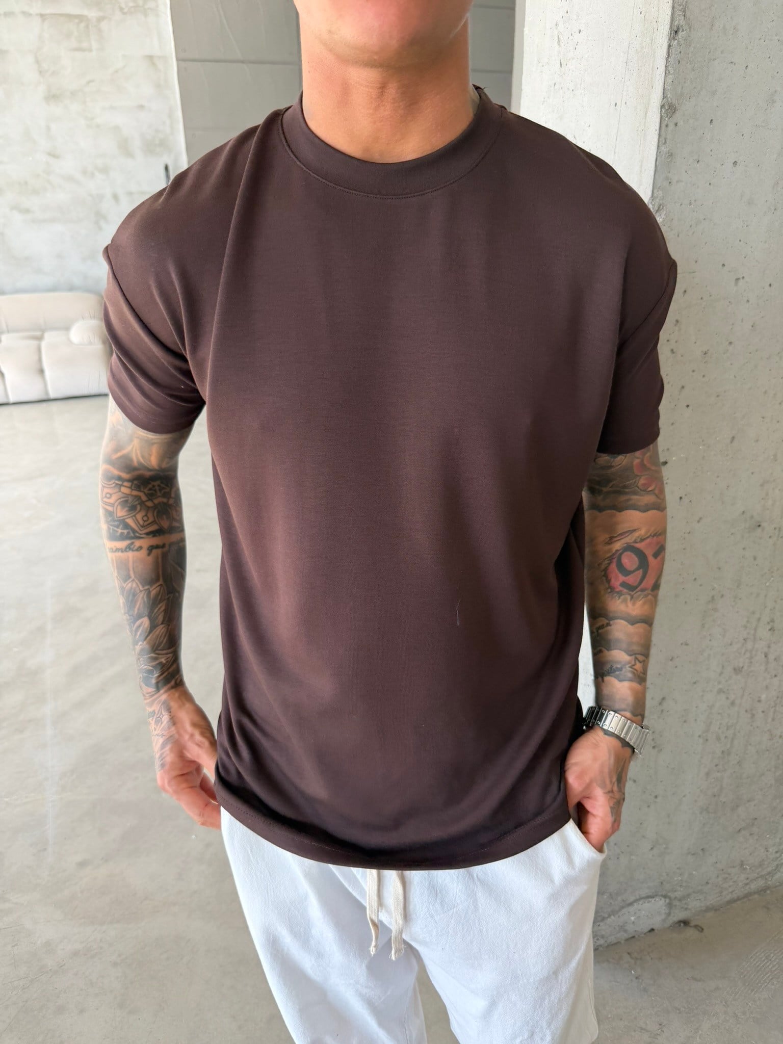 Regular Fit Basic T-Shirt - Kahve