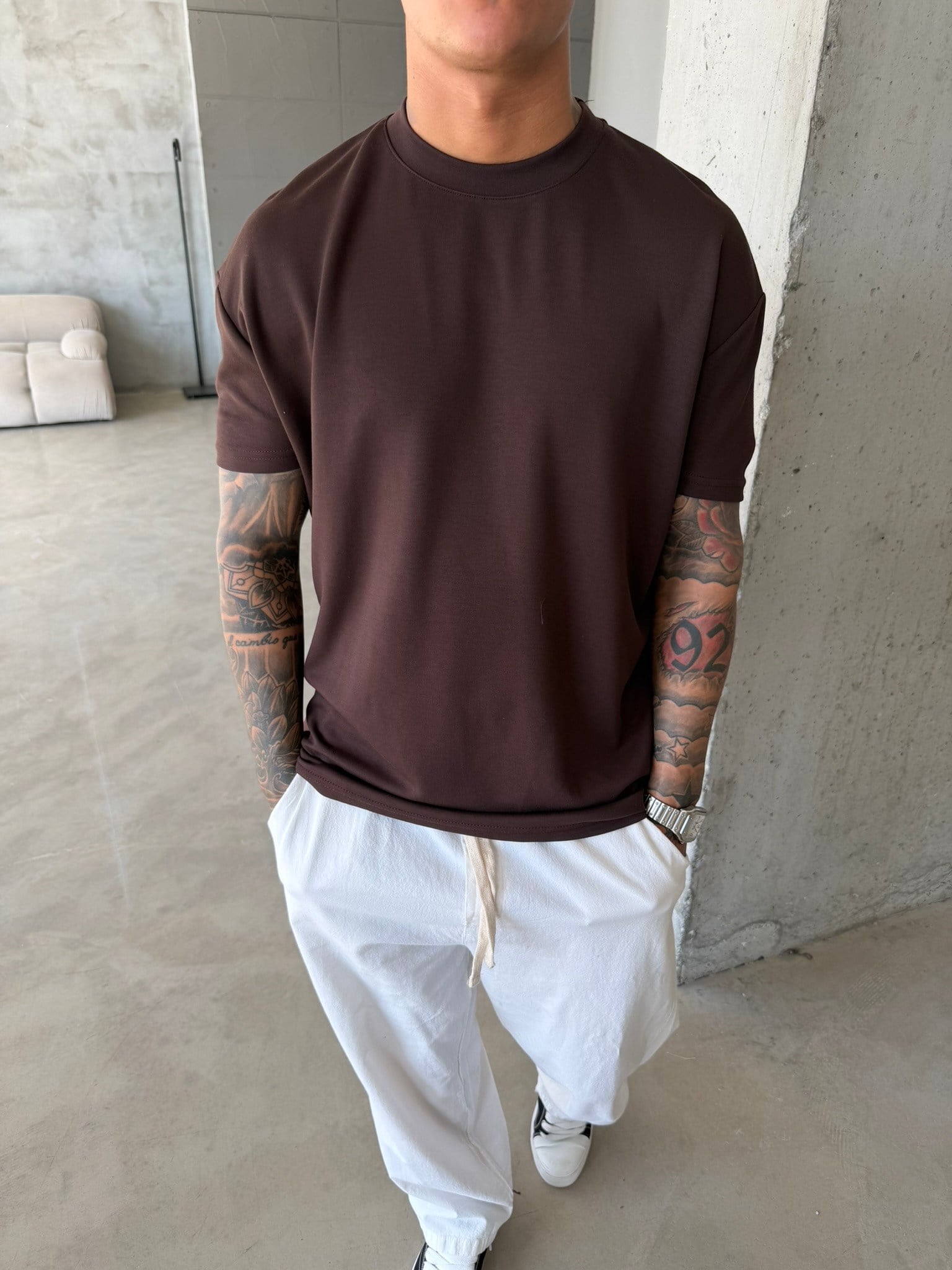 Regular Fit Basic T-Shirt - Kahve