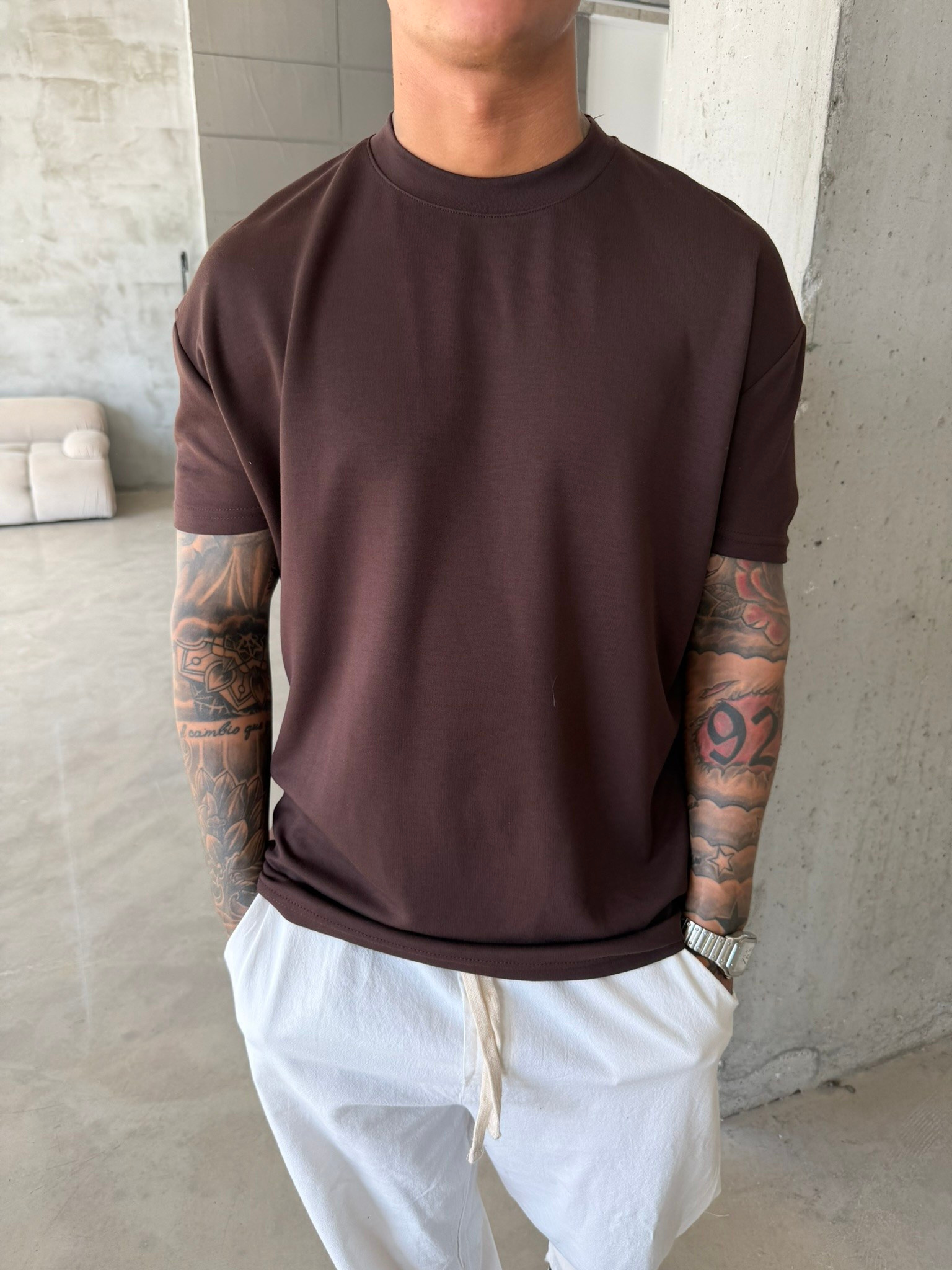 Regular Fit Basic T-Shirt - Kahve
