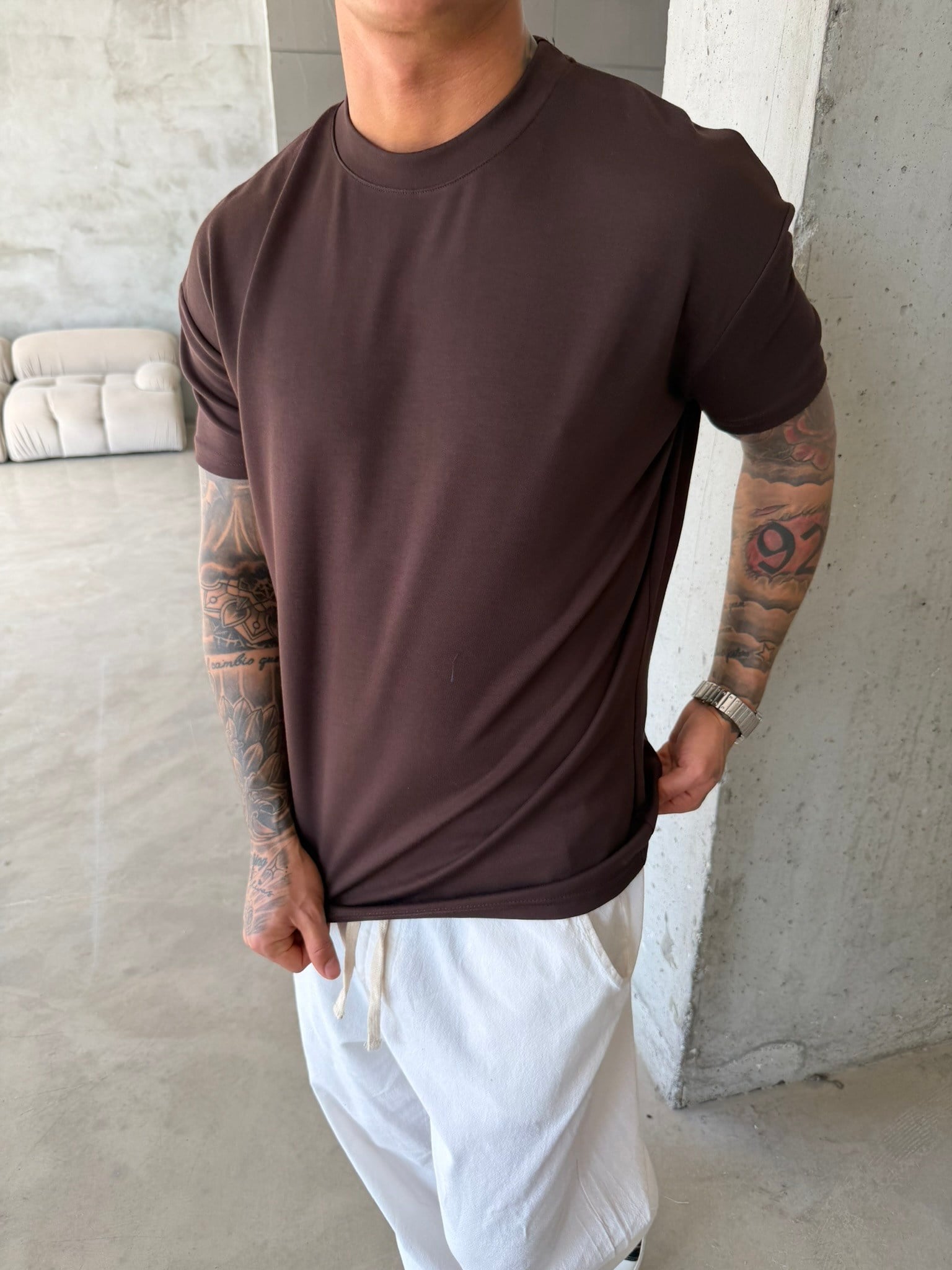 Regular Fit Basic T-Shirt - Kahve