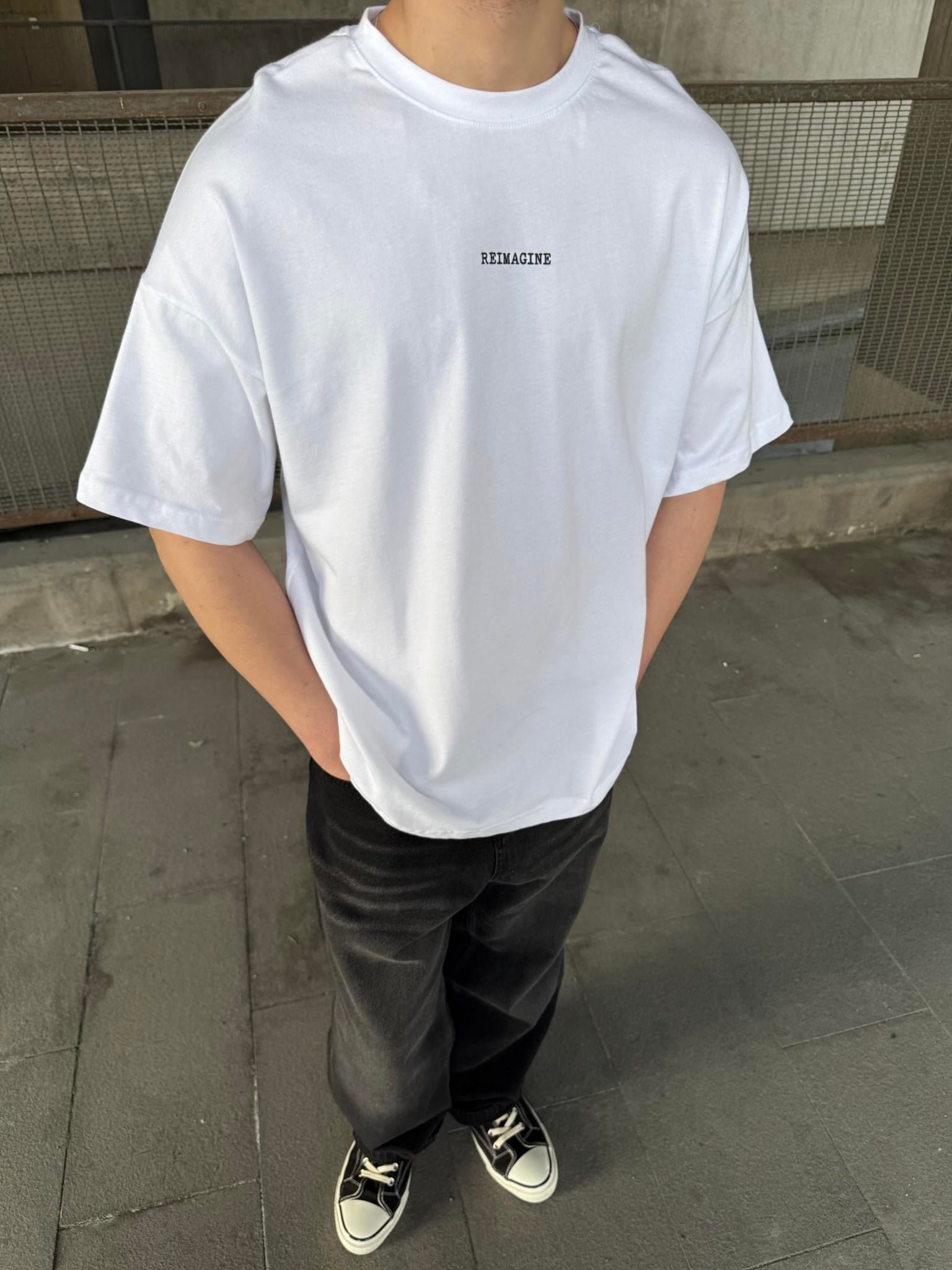 REIMAGINE Desenli Oversize T-Shirt - Beyaz