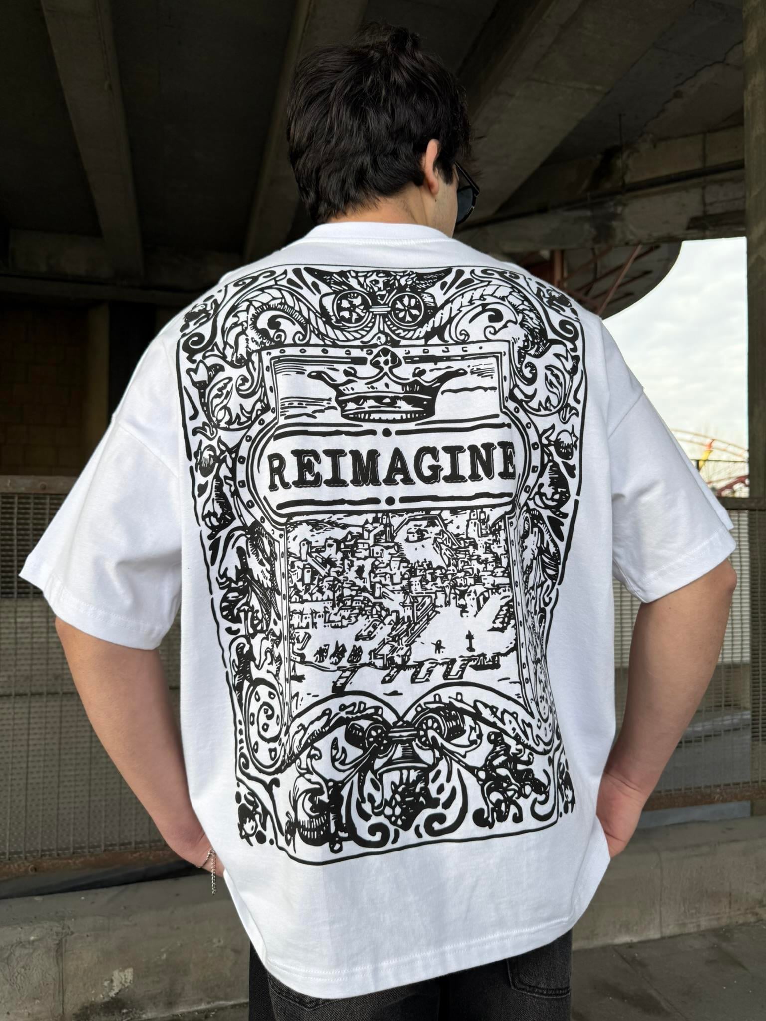 REIMAGINE Desenli Oversize T-Shirt - Beyaz