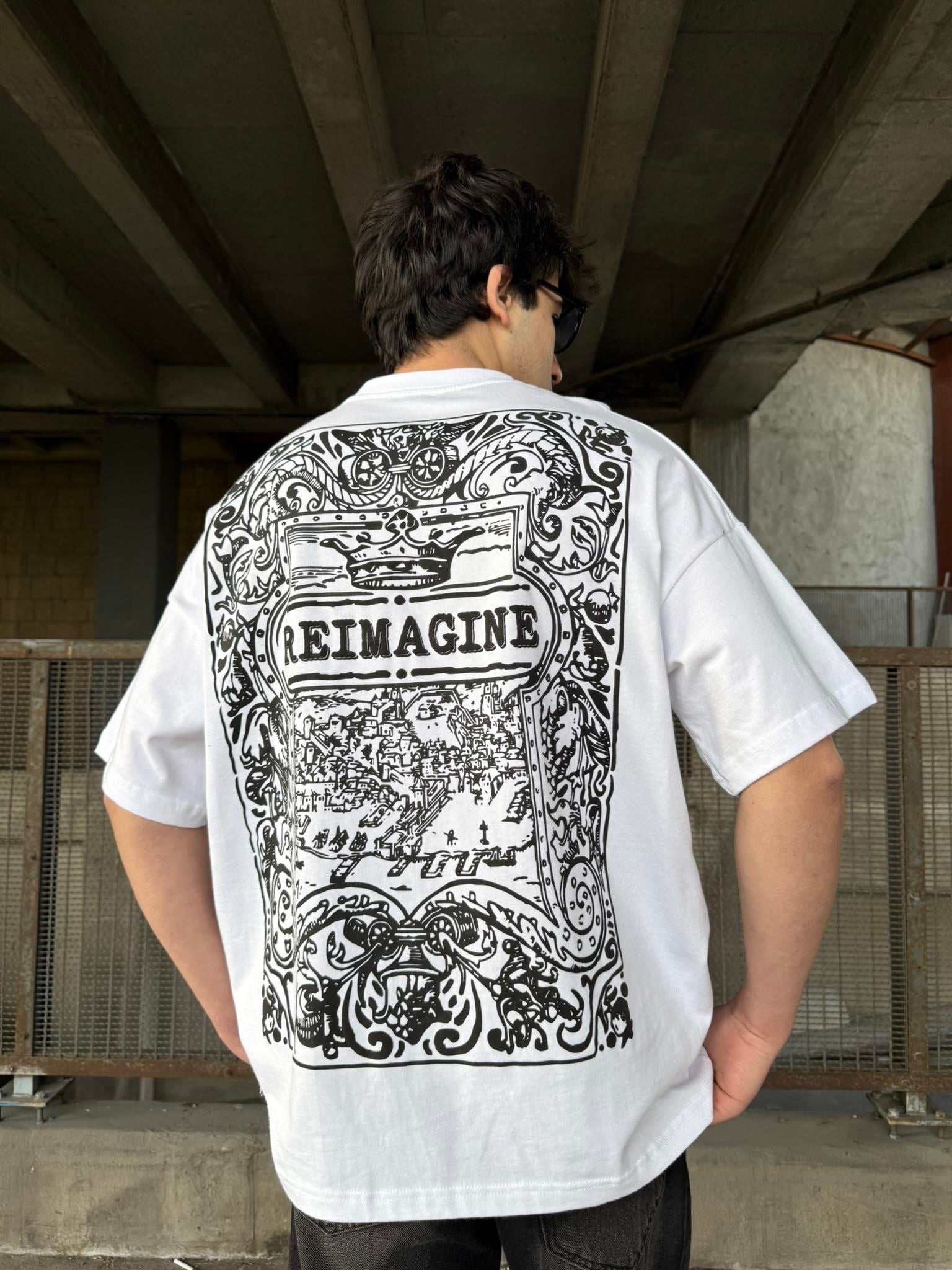 REIMAGINE Desenli Oversize T-Shirt - Beyaz
