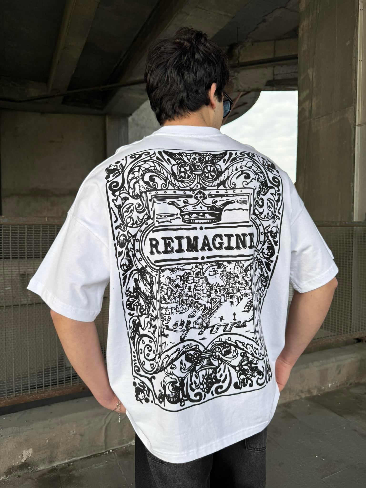 REIMAGINE Desenli Oversize T-Shirt - Beyaz