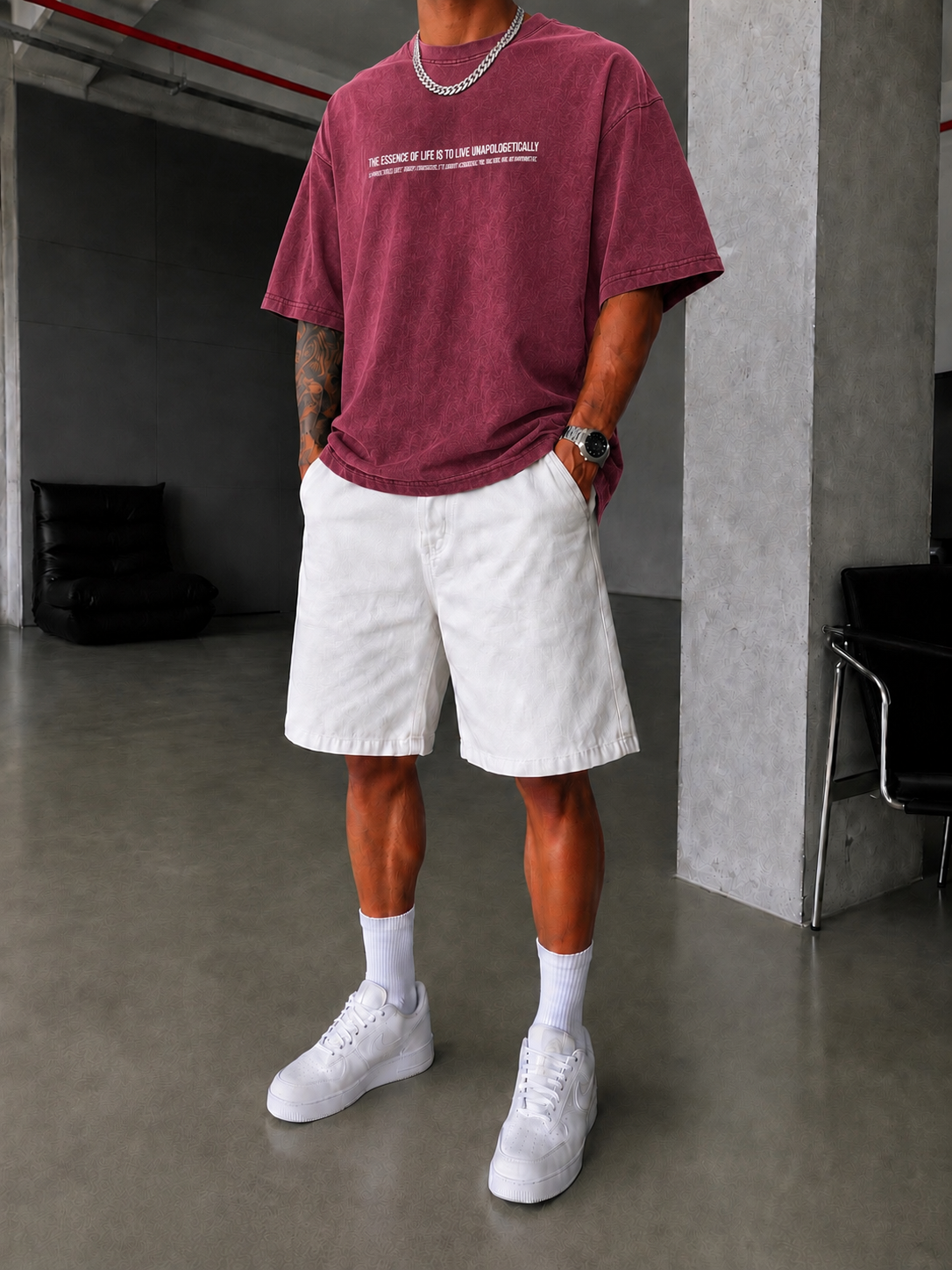 Renegade Yıkamalı Oversize T-Shirt - Bordo