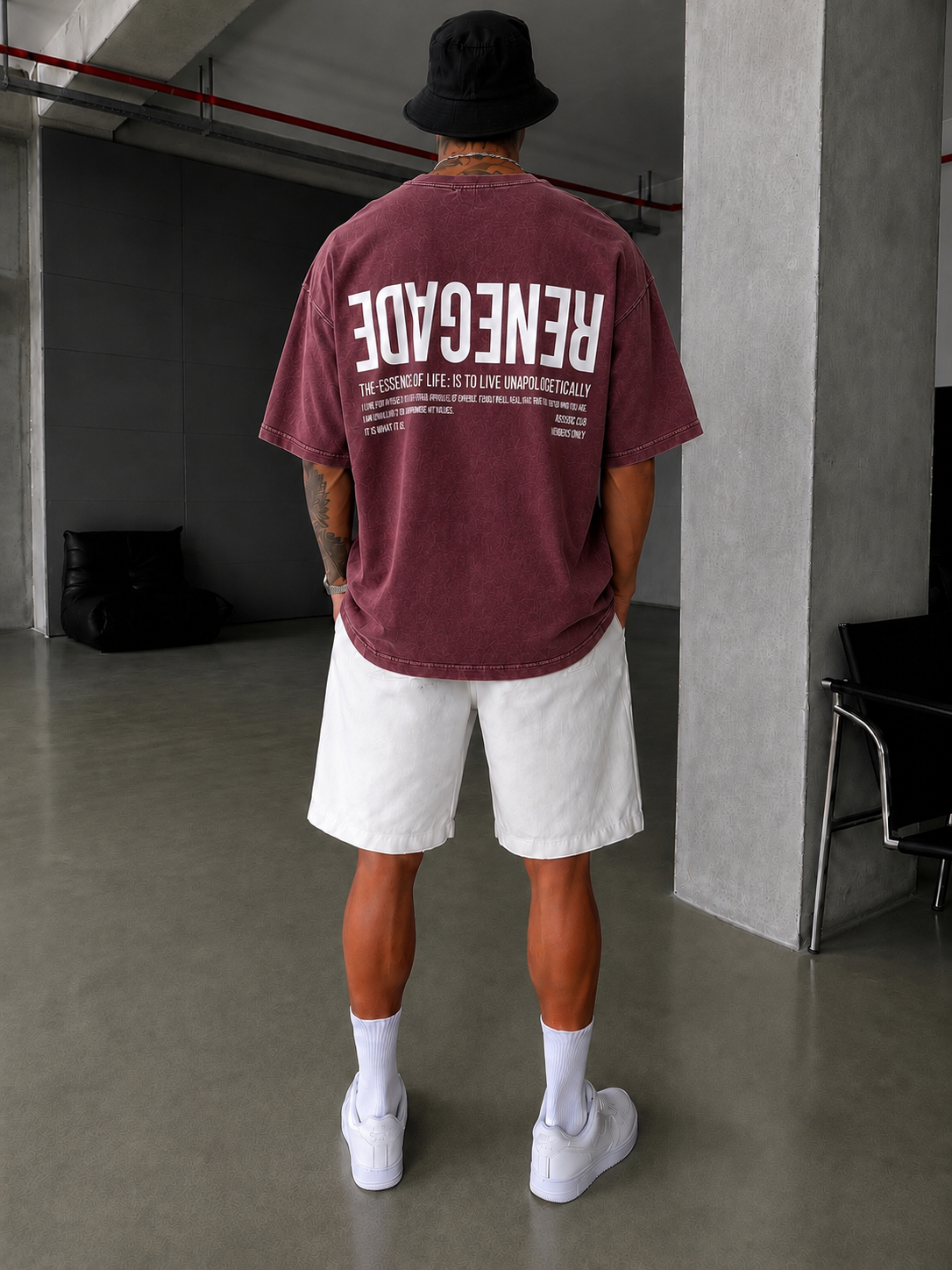 Renegade Yıkamalı Oversize T-Shirt - Bordo