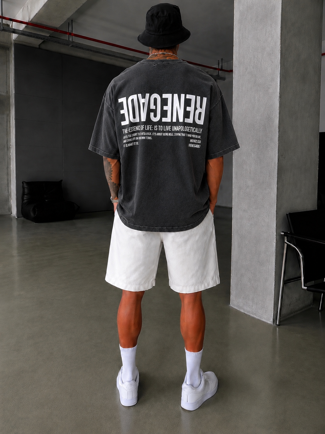 Renegade Yıkamalı Oversize T-Shirt -Siyah
