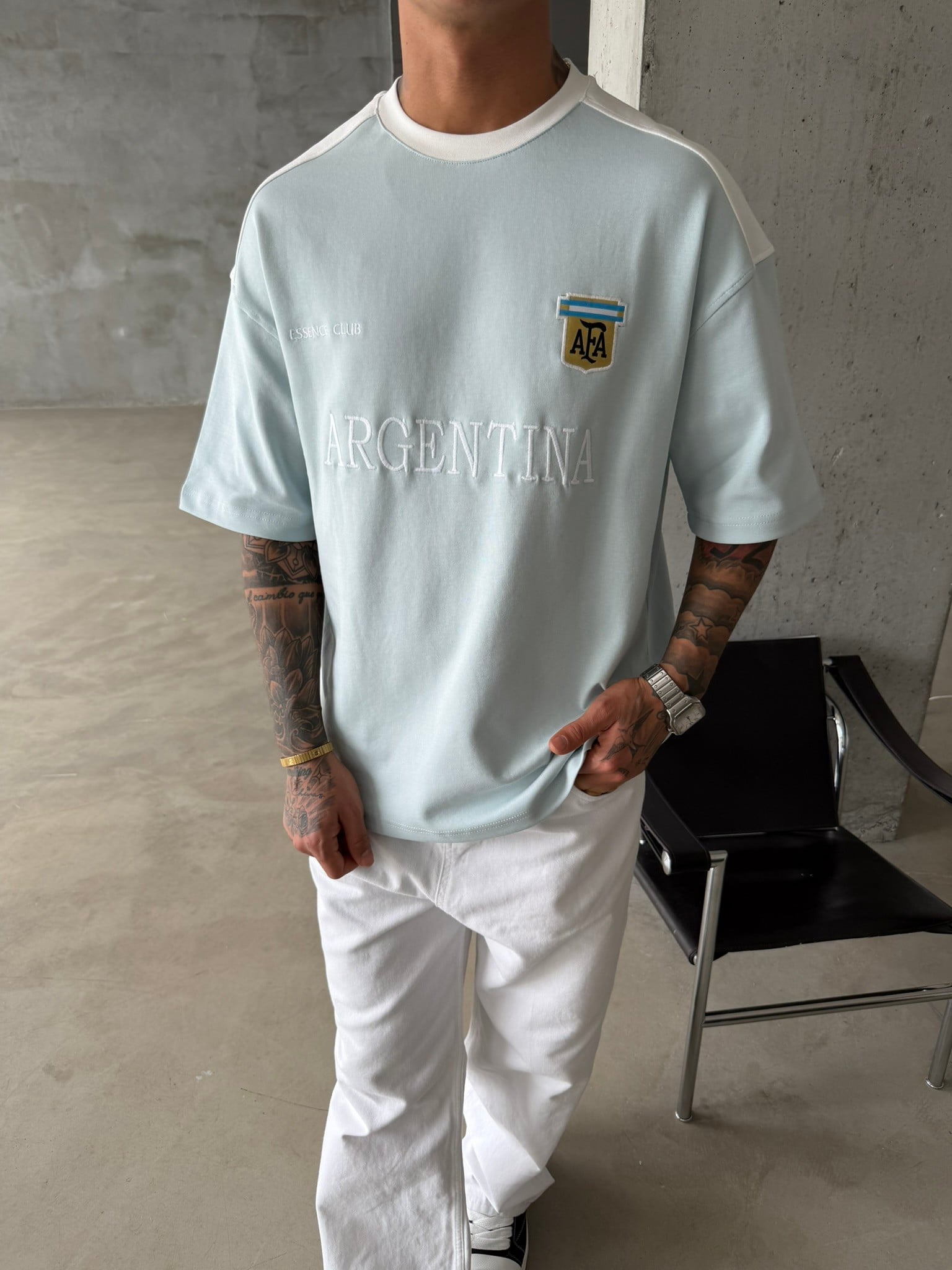 Retro AFA Style Basic T-Shirt - Bebe Mavi