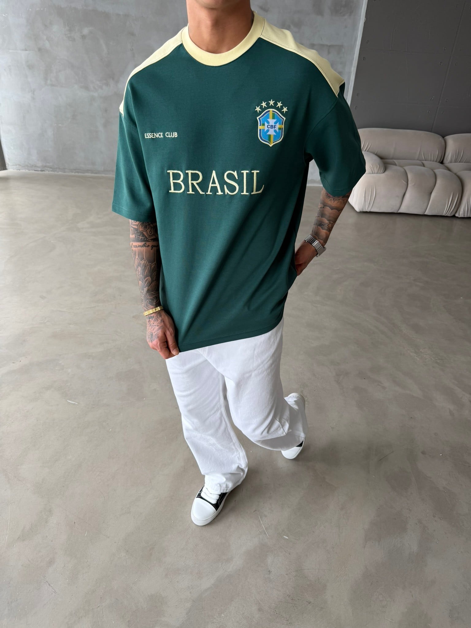 Retro BRASIL Style Basic T-Shirt - Sarı