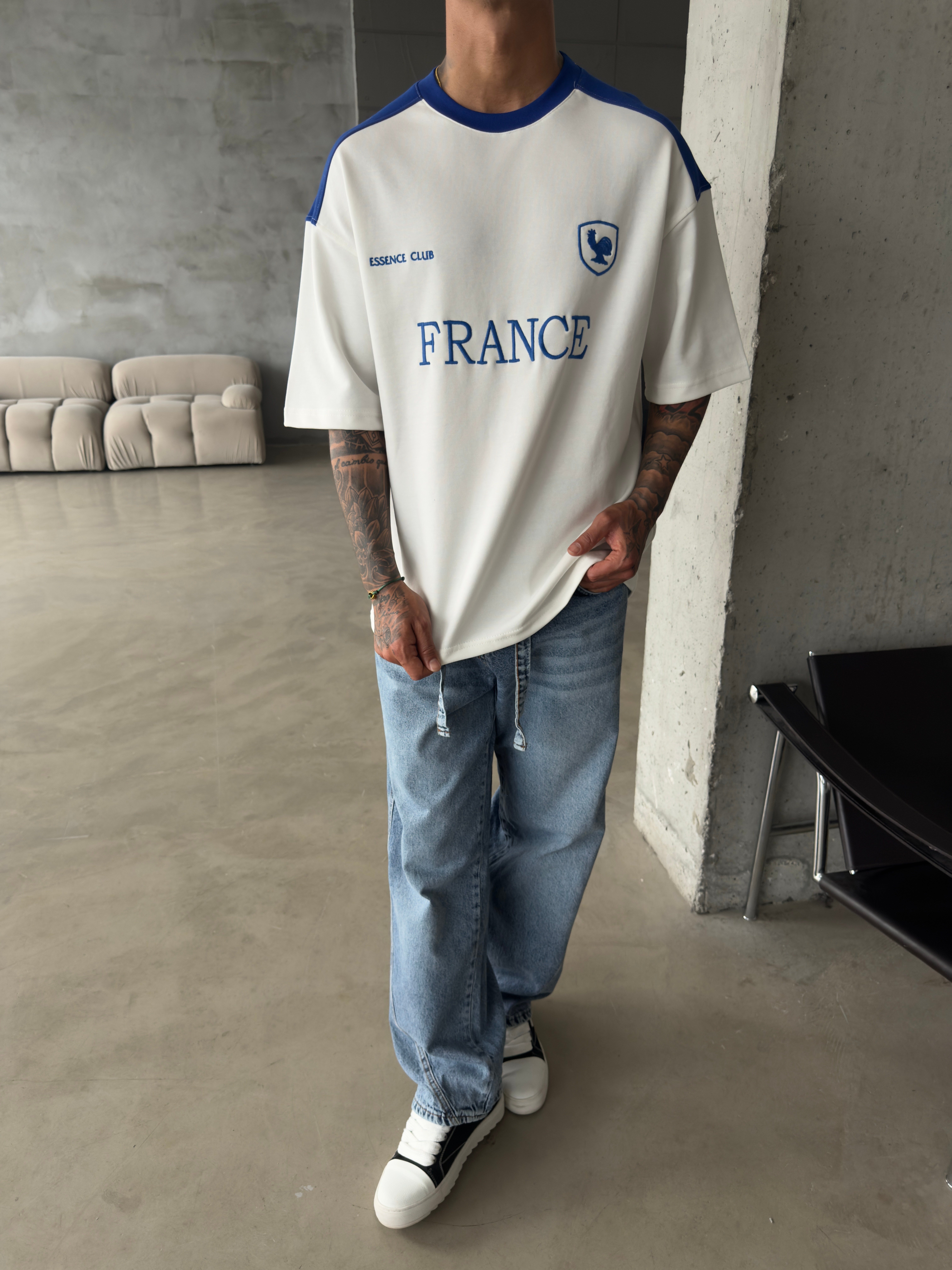Retro FRANCE Style Basic T-Shirt - Ekru