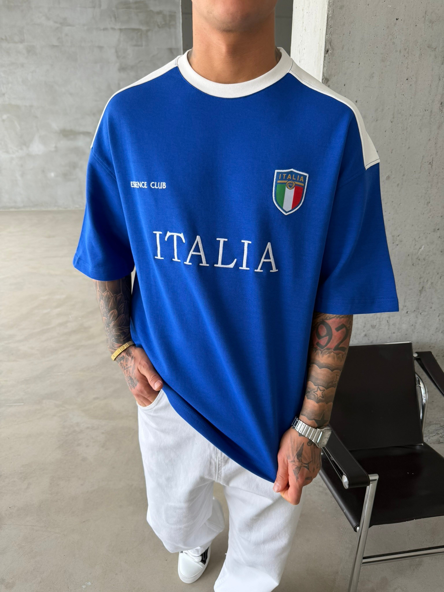 Retro ITALIA Style Basic T-Shirt - Mavi
