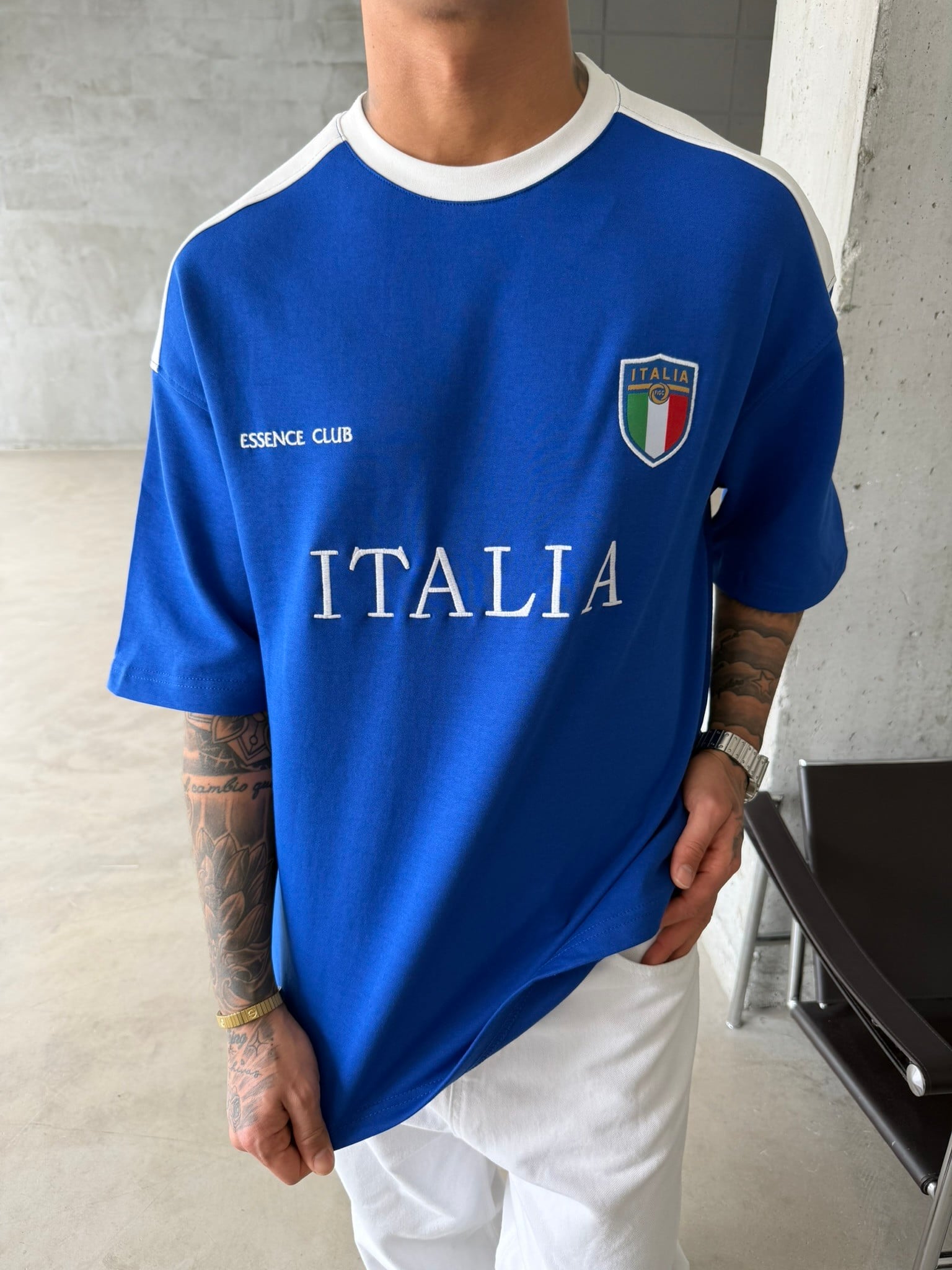 Retro ITALIA Style Basic T-Shirt - Mavi