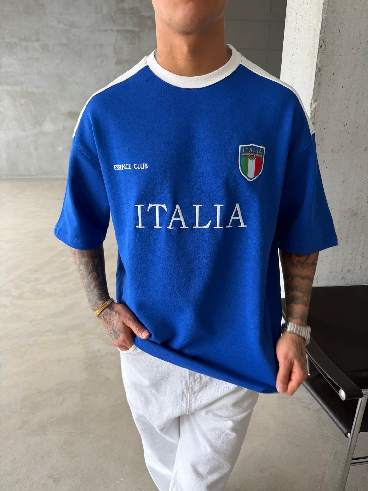 Retro ITALIA Style Basic T-Shirt - Mavi