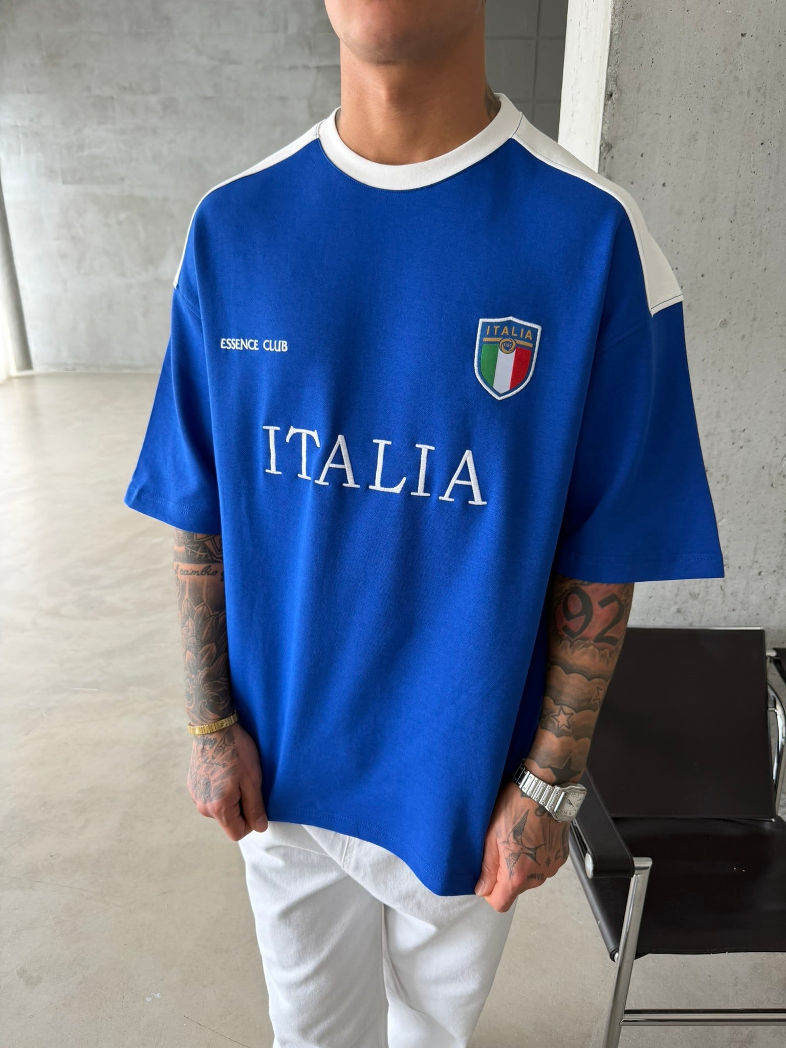 Retro ITALIA Style Basic T-Shirt - Mavi