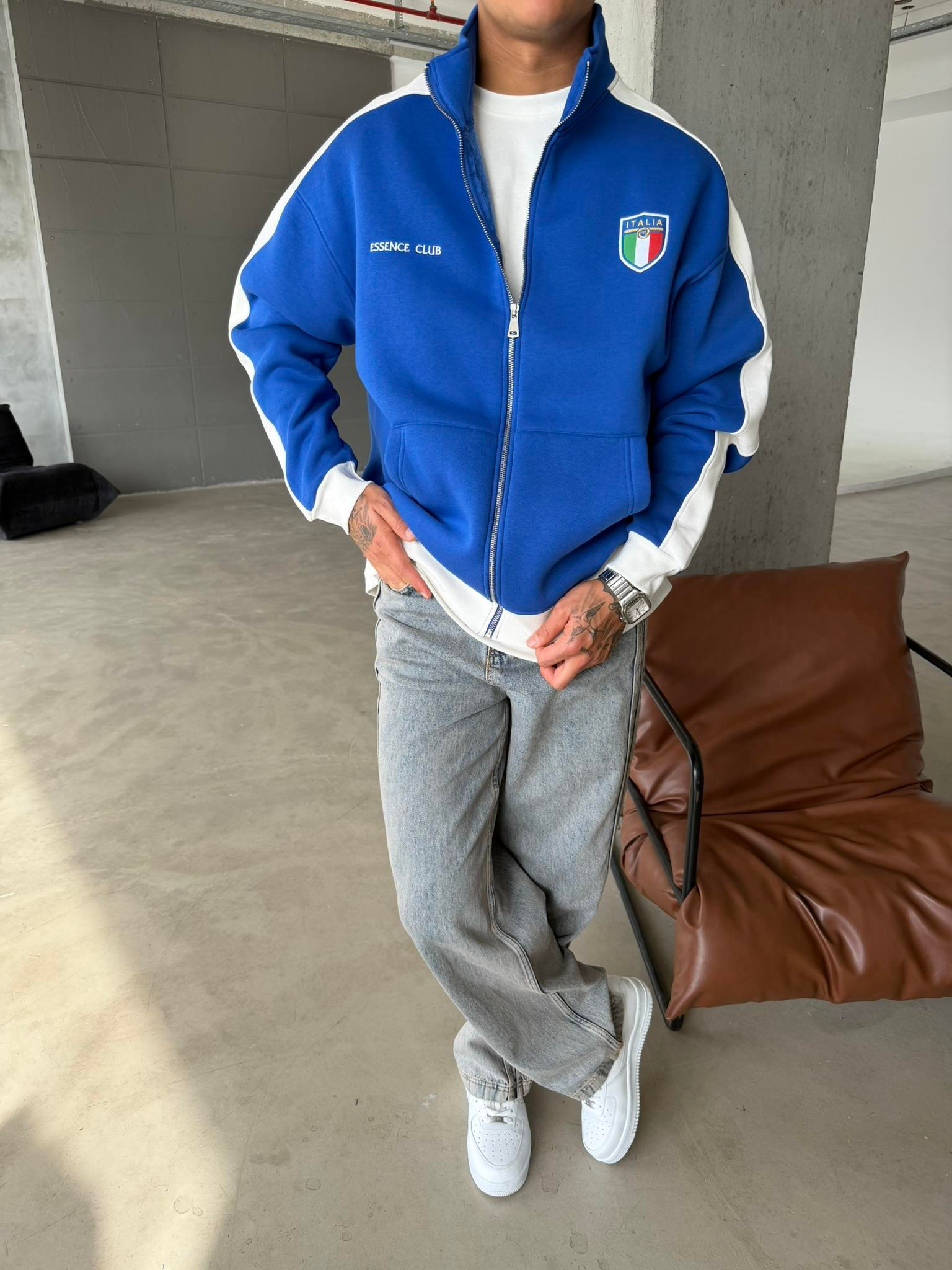 Retro Italia Style Track Zip - Mavi