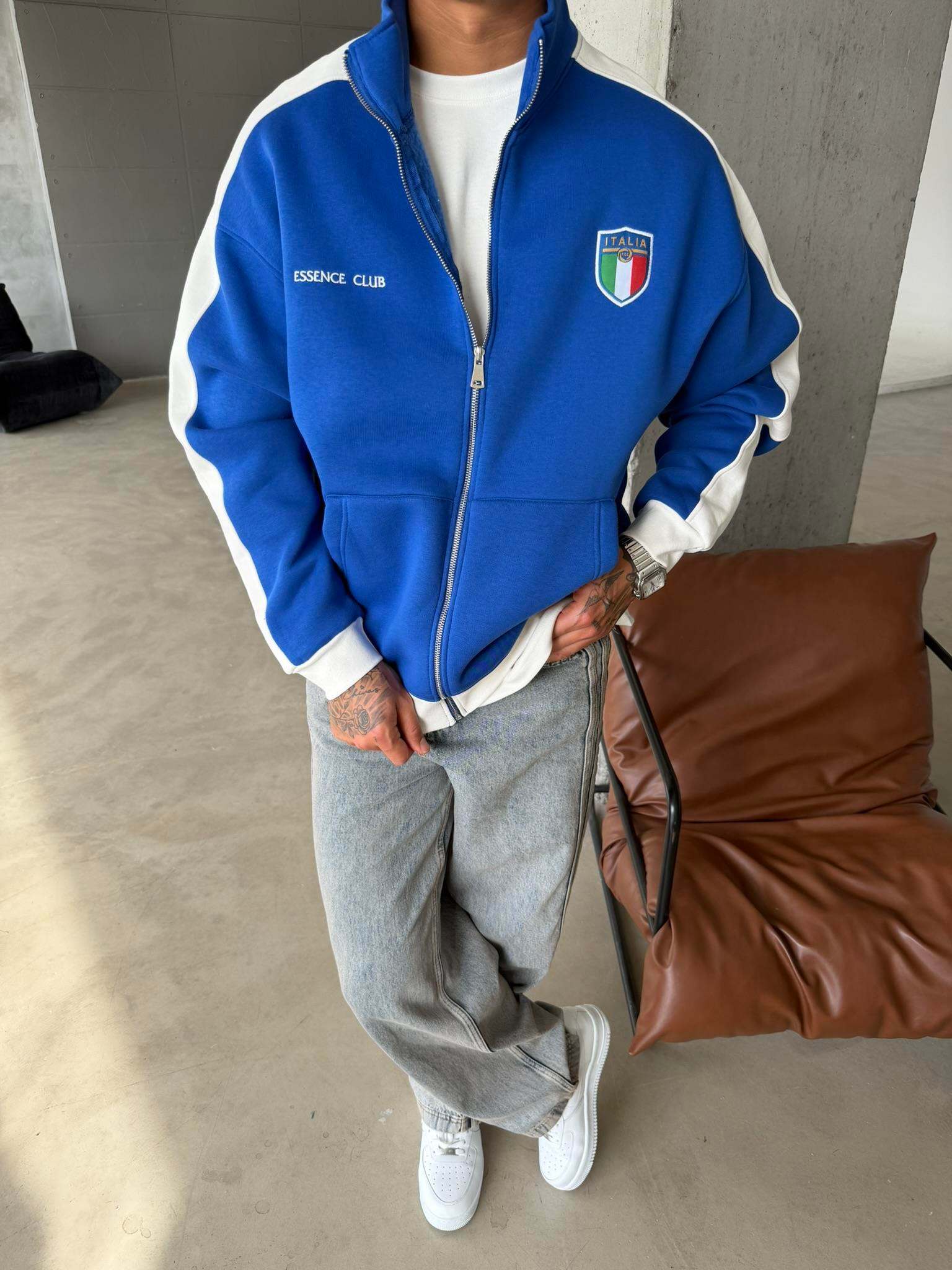 Retro Italia Style Track Zip - Mavi