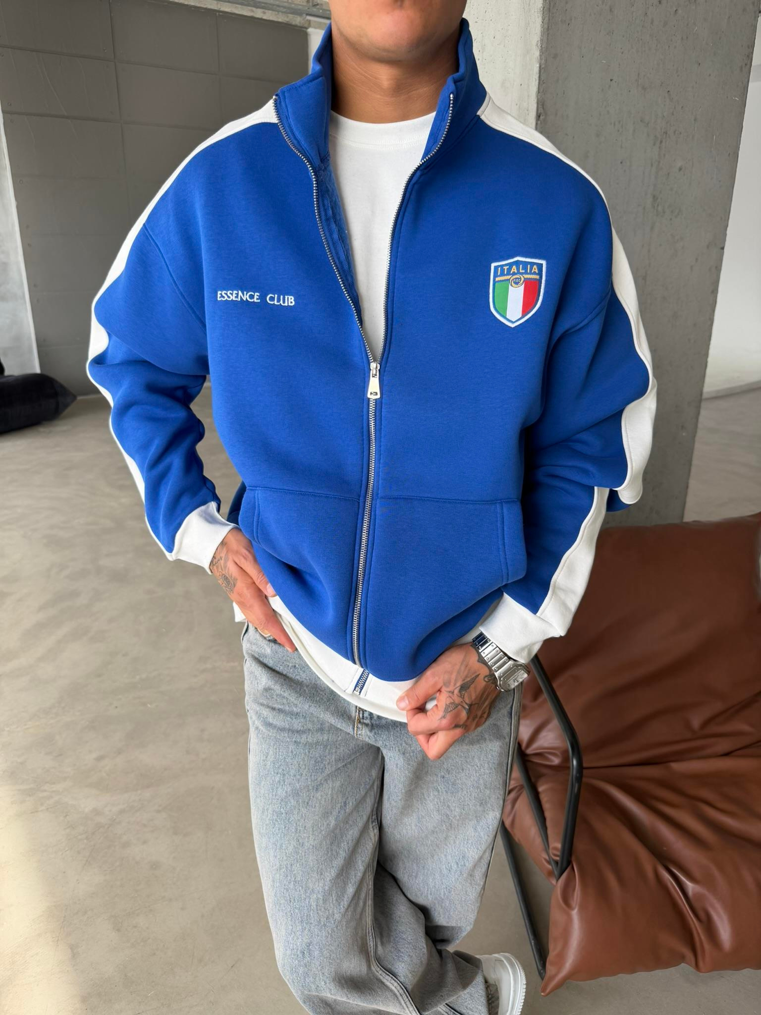 Retro Italia Style Track Zip - Mavi