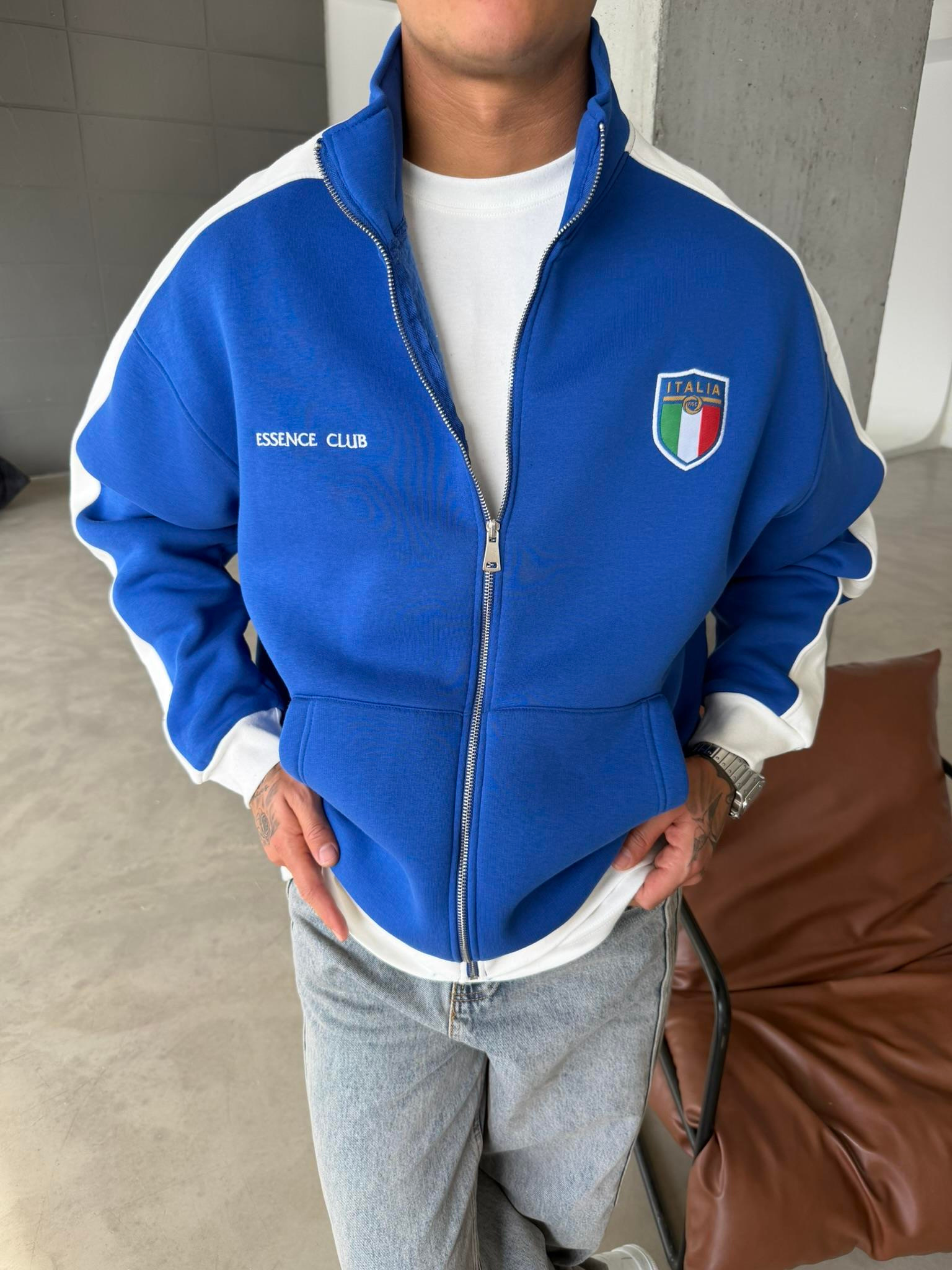 Retro Italia Style Track Zip - Mavi