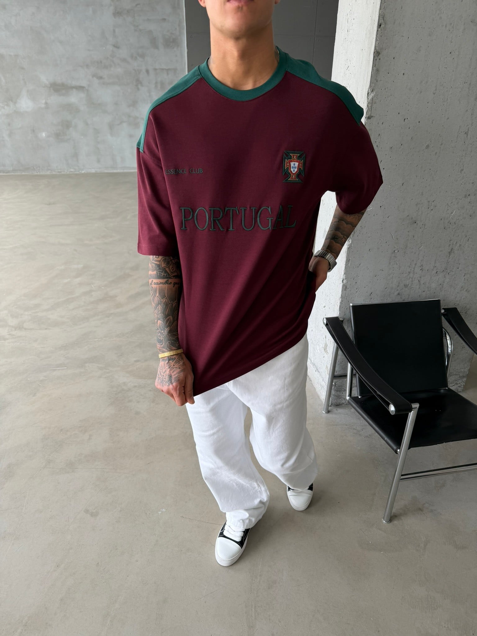 Retro Portogul Style Basic T-Shirt - Bordo