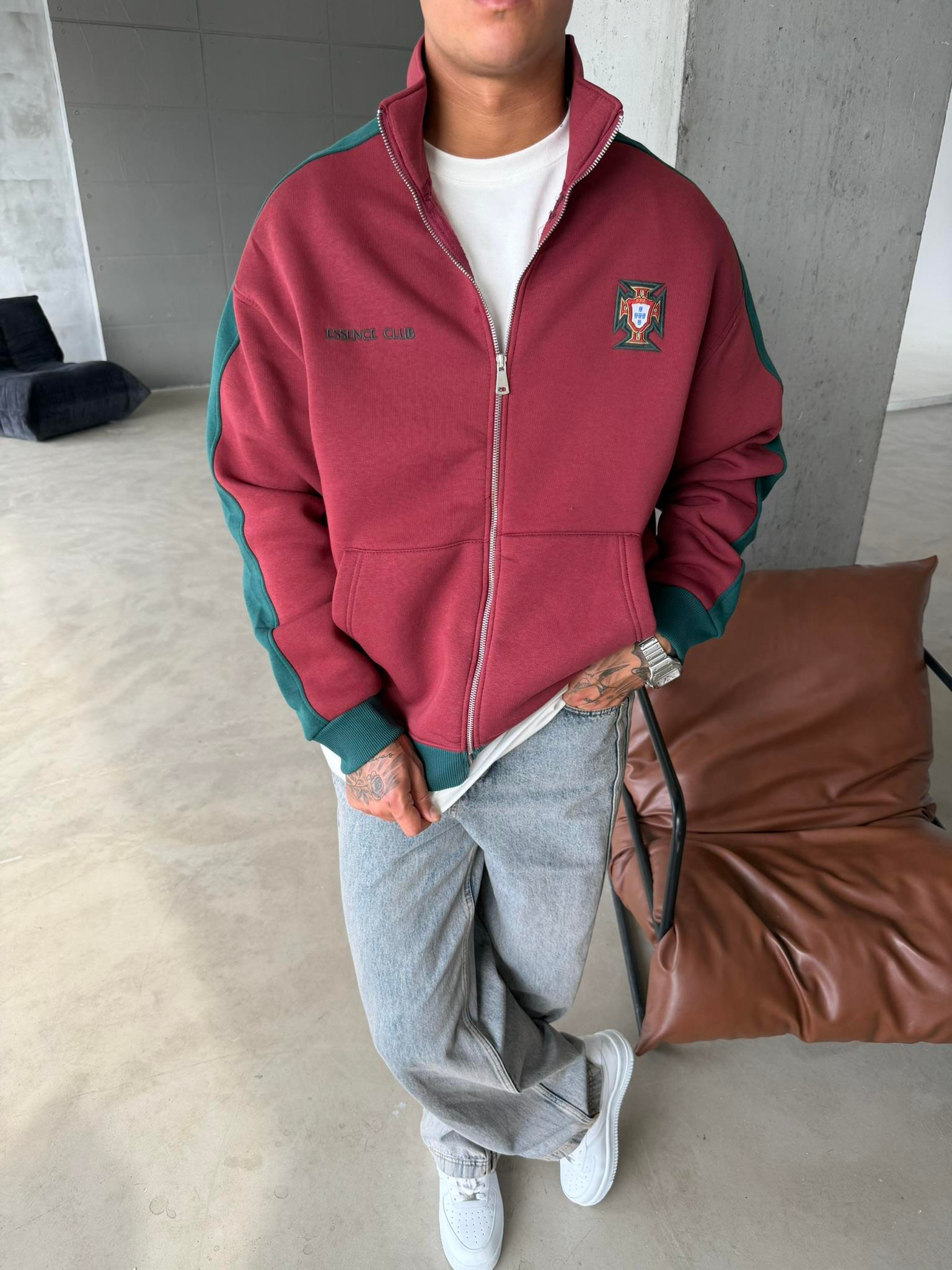 Retro Portugal Style Track Zip -Bordo