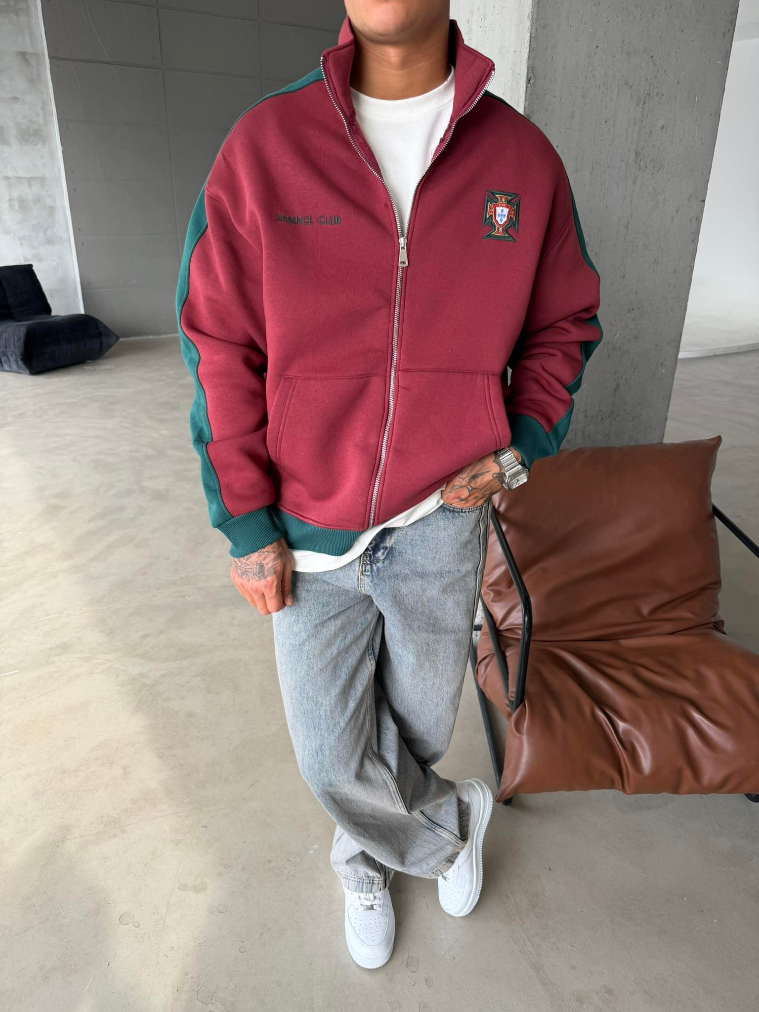 Retro Portugal Style Track Zip -Bordo