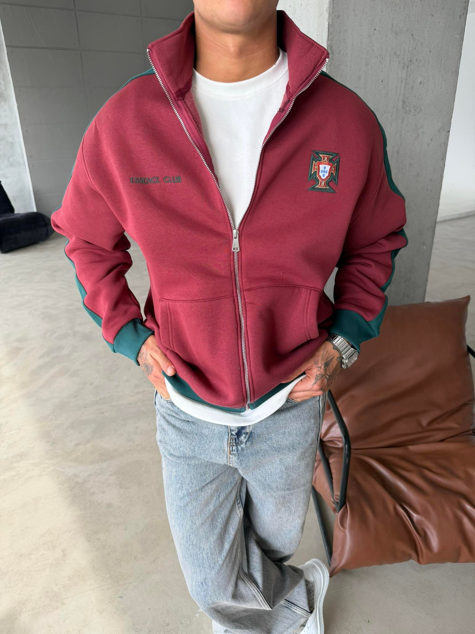 Retro Portugal Style Track Zip -Bordo