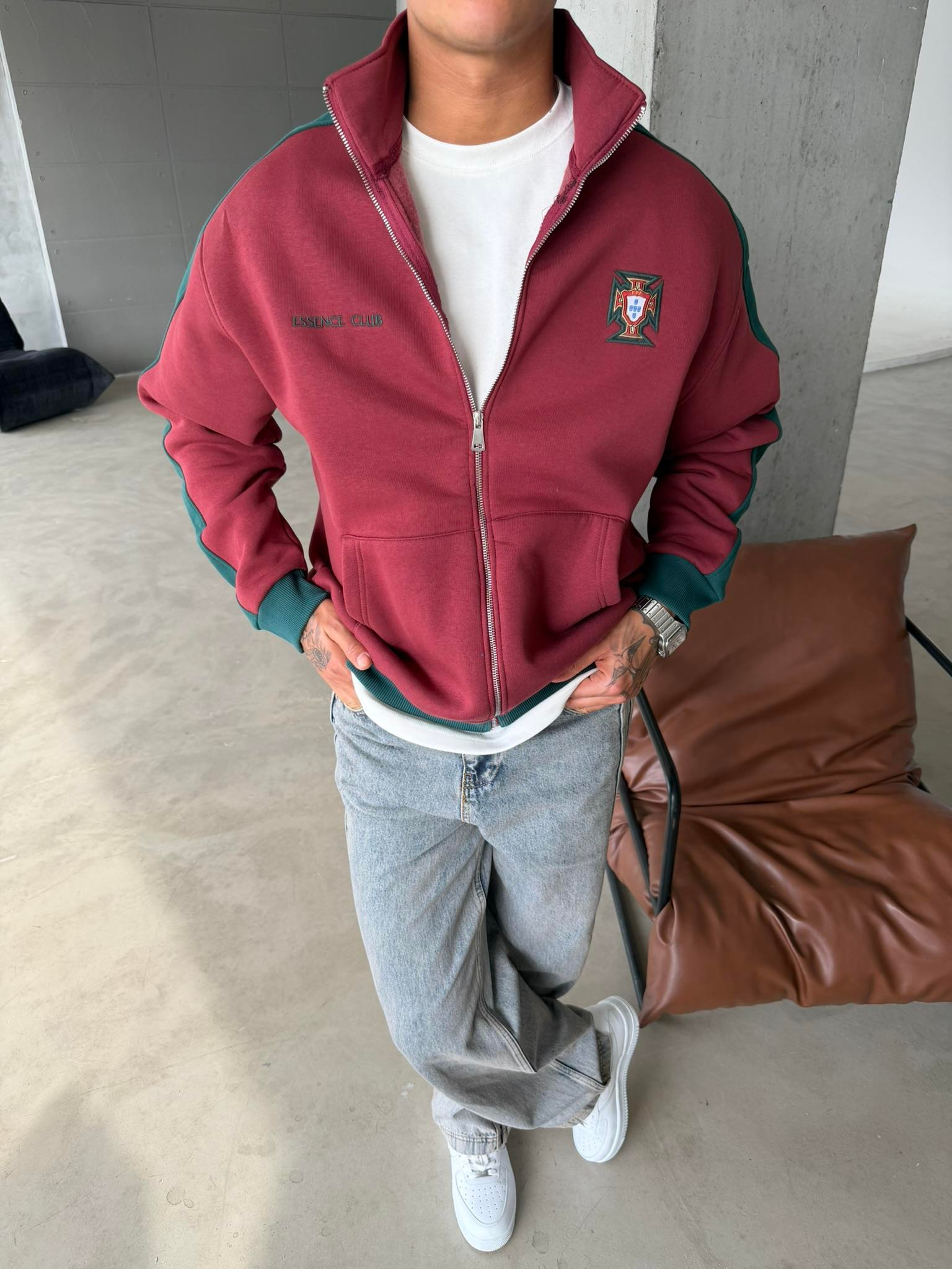 Retro Portugal Style Track Zip -Bordo
