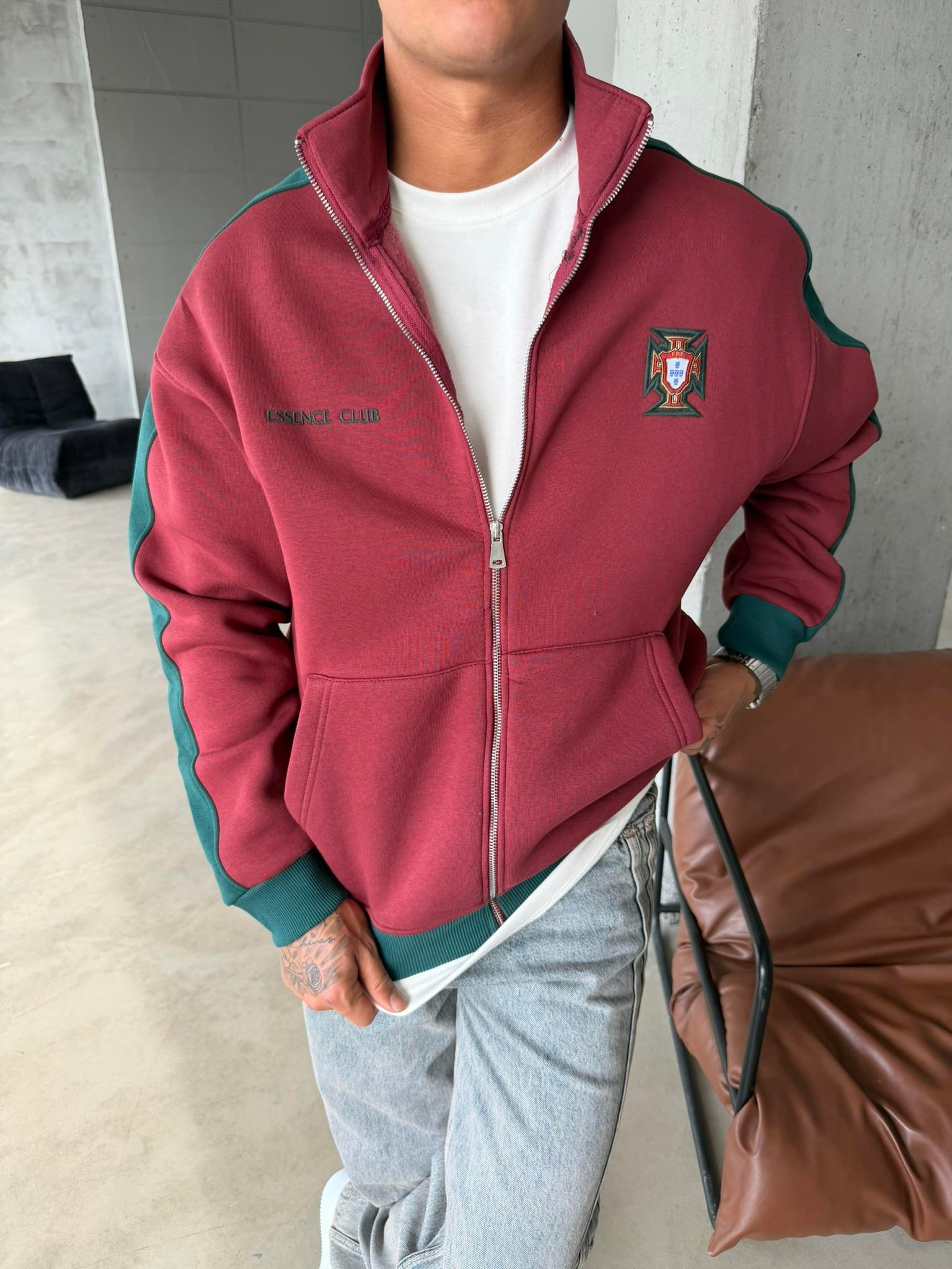 Retro Portugal Style Track Zip -Bordo