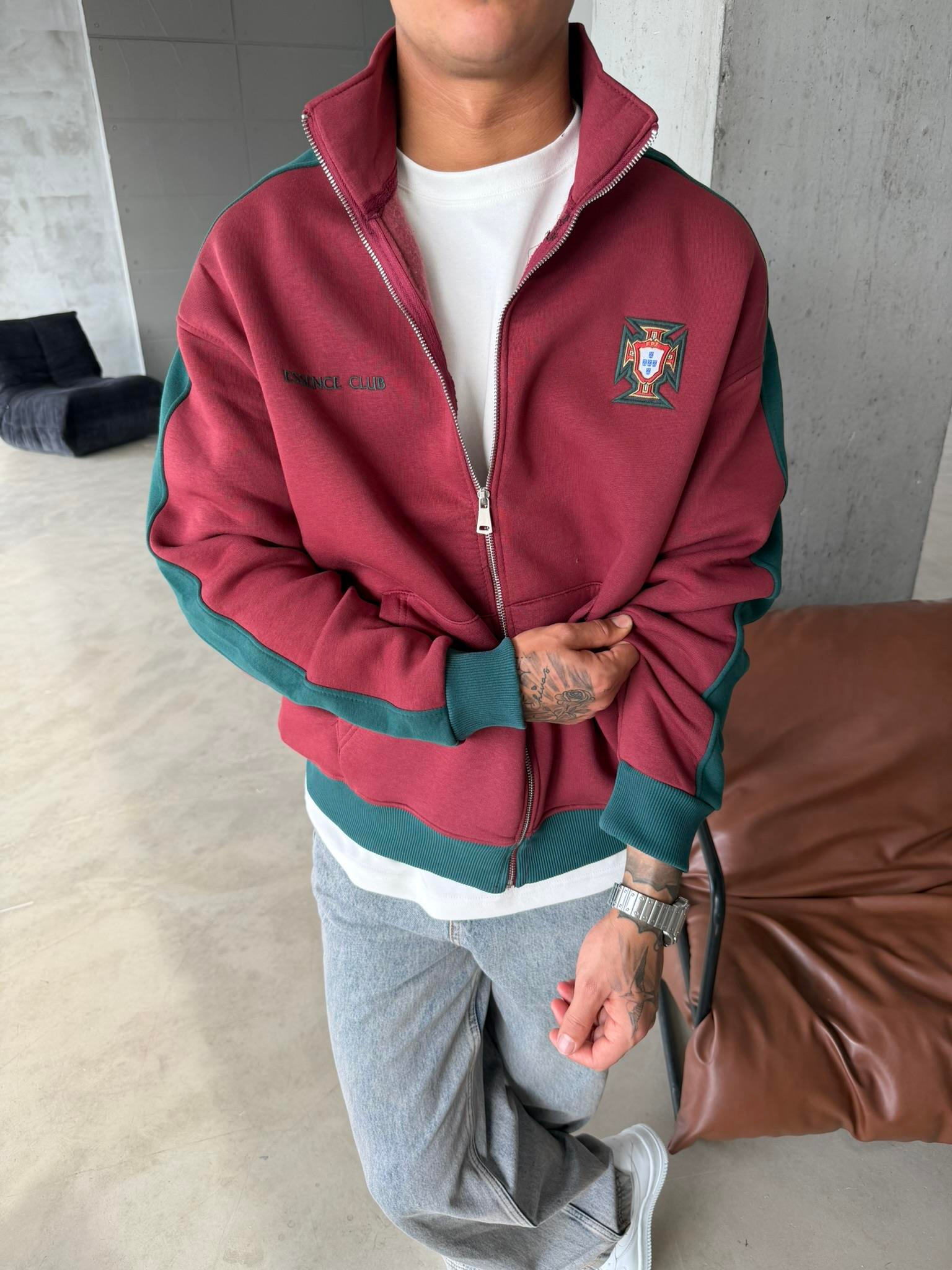Retro Portugal Style Track Zip -Bordo
