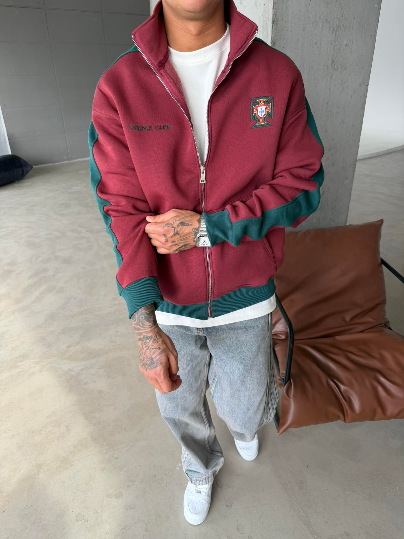 Retro Portugal Style Track Zip -Bordo
