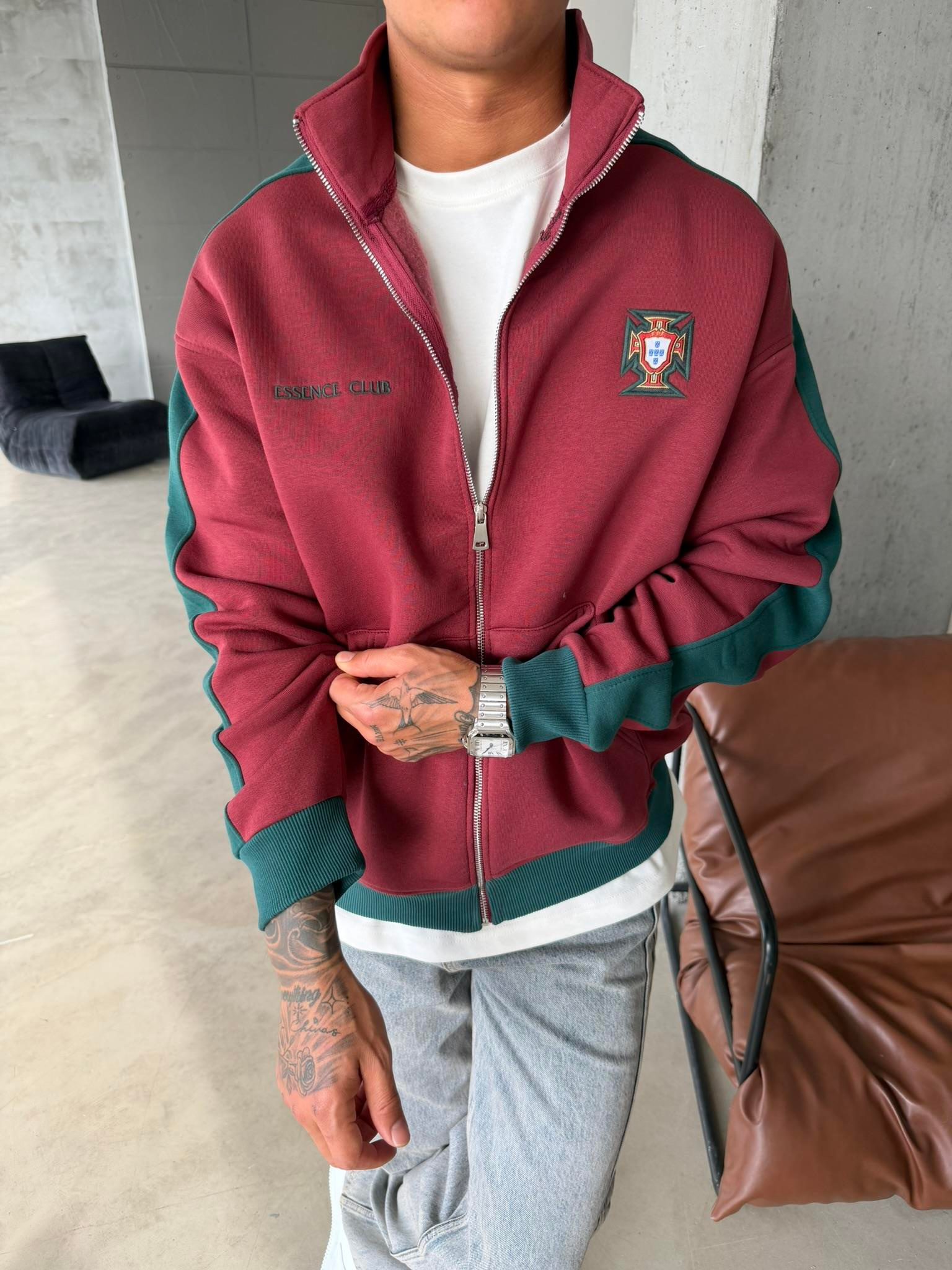 Retro Portugal Style Track Zip -Bordo