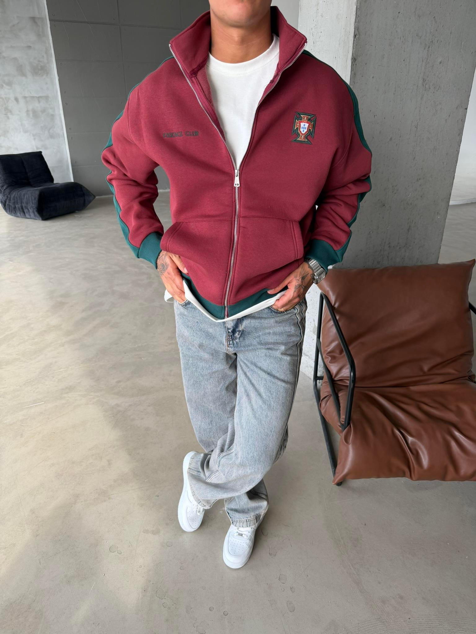 Retro Portugal Style Track Zip -Bordo