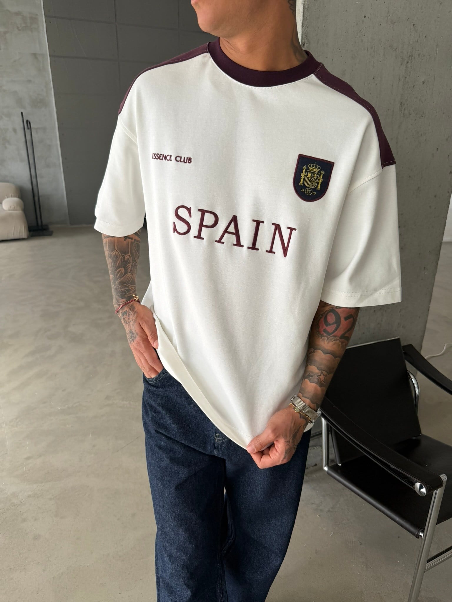 Retro SPAİN Style Basic T-Shirt - Beyaz