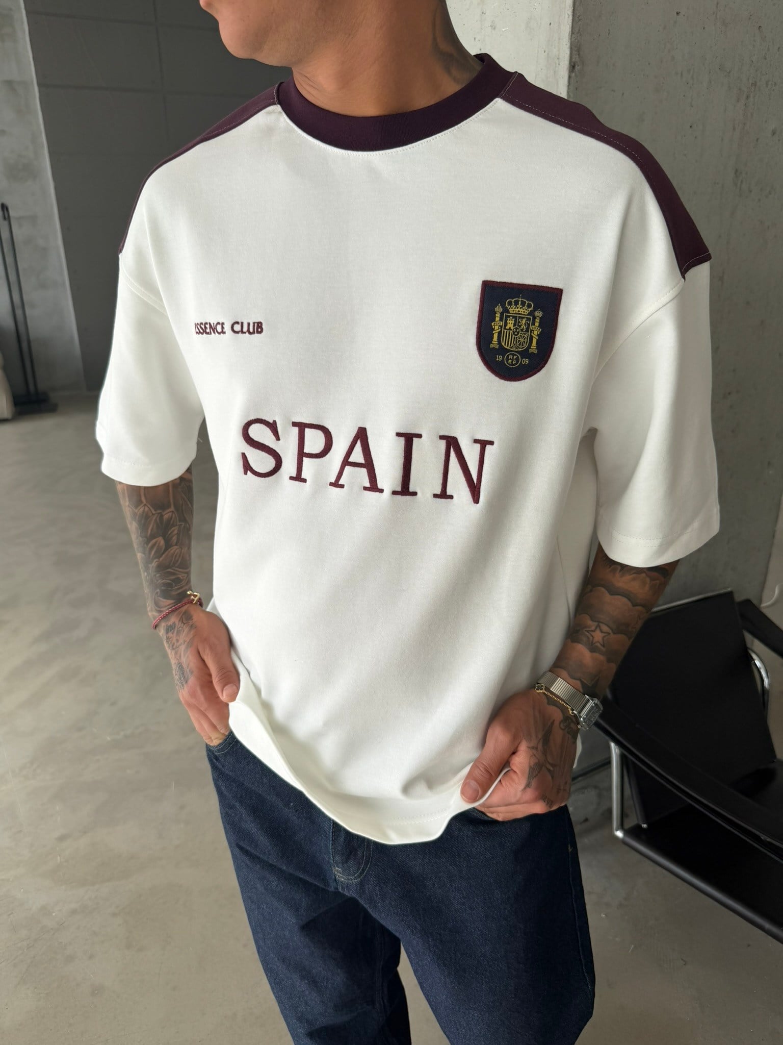 Retro SPAİN Style Basic T-Shirt - Beyaz