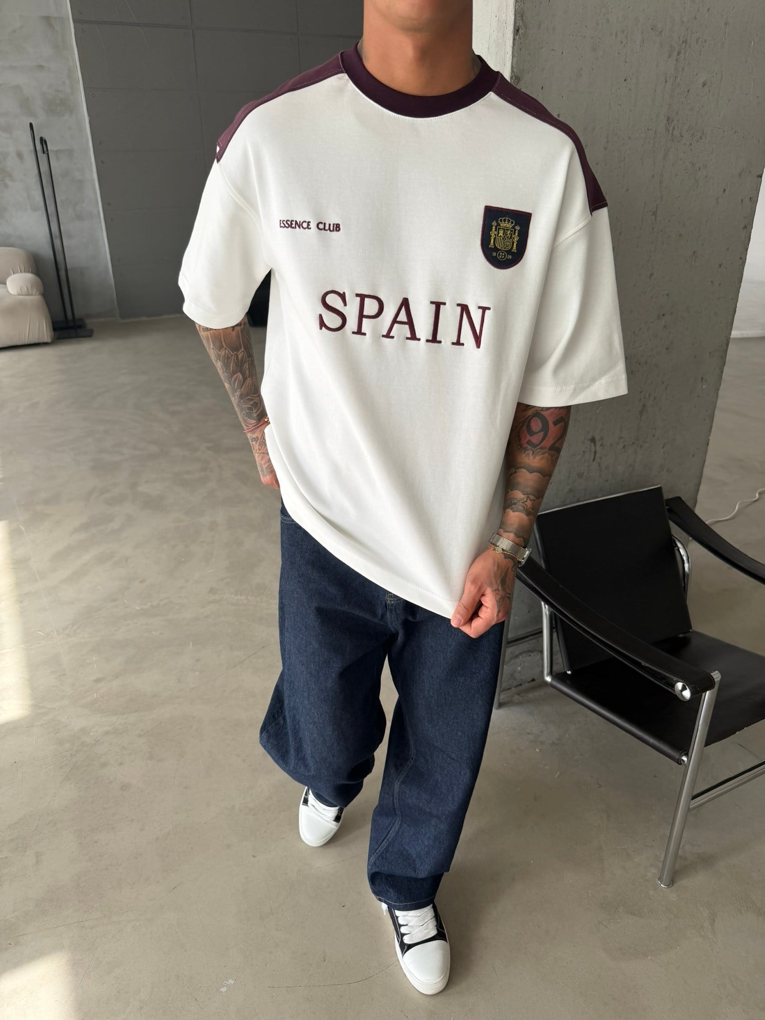 Retro SPAİN Style Basic T-Shirt - Beyaz