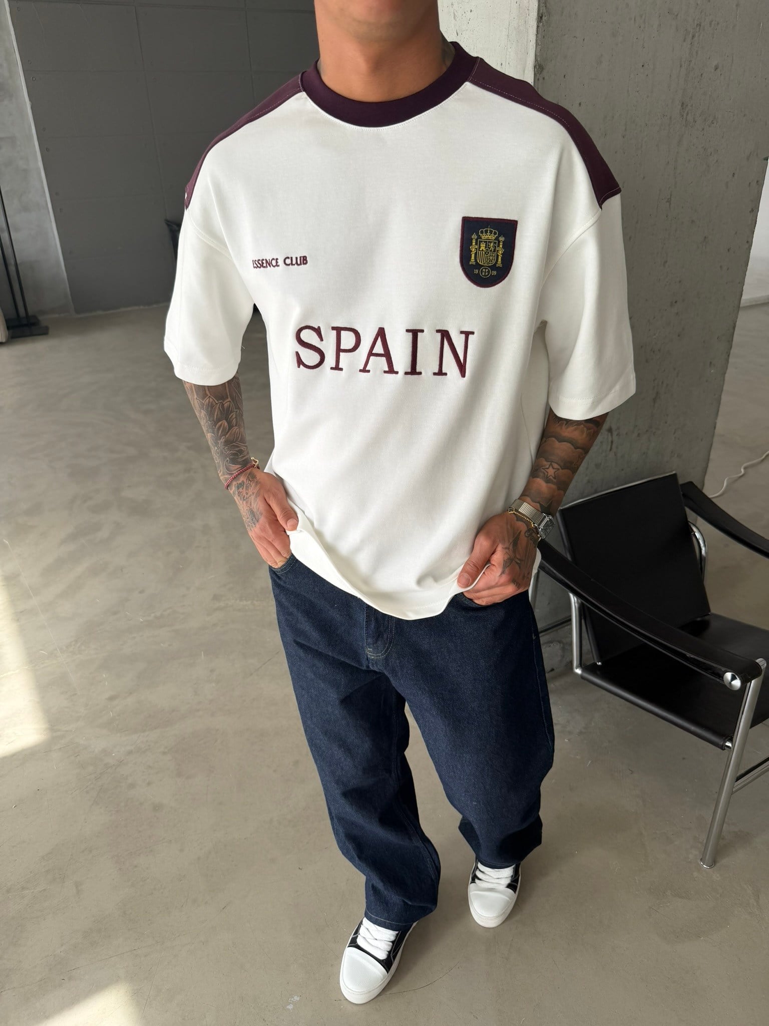 Retro SPAİN Style Basic T-Shirt - Beyaz