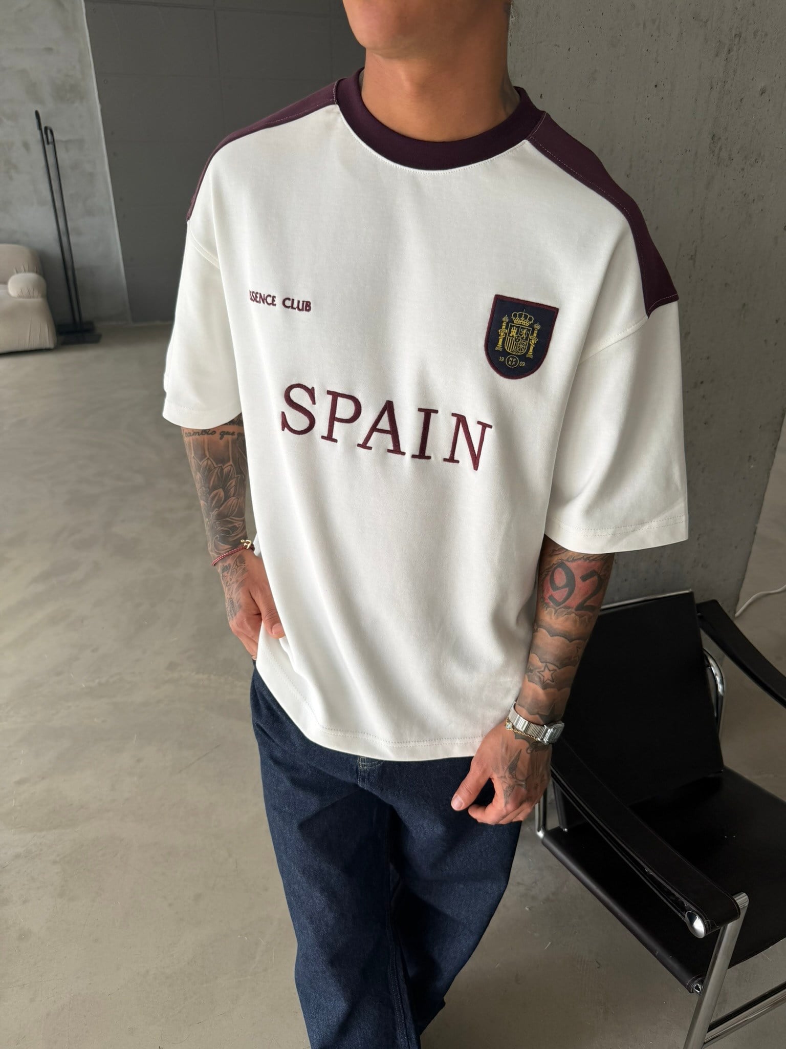 Retro SPAİN Style Basic T-Shirt - Beyaz