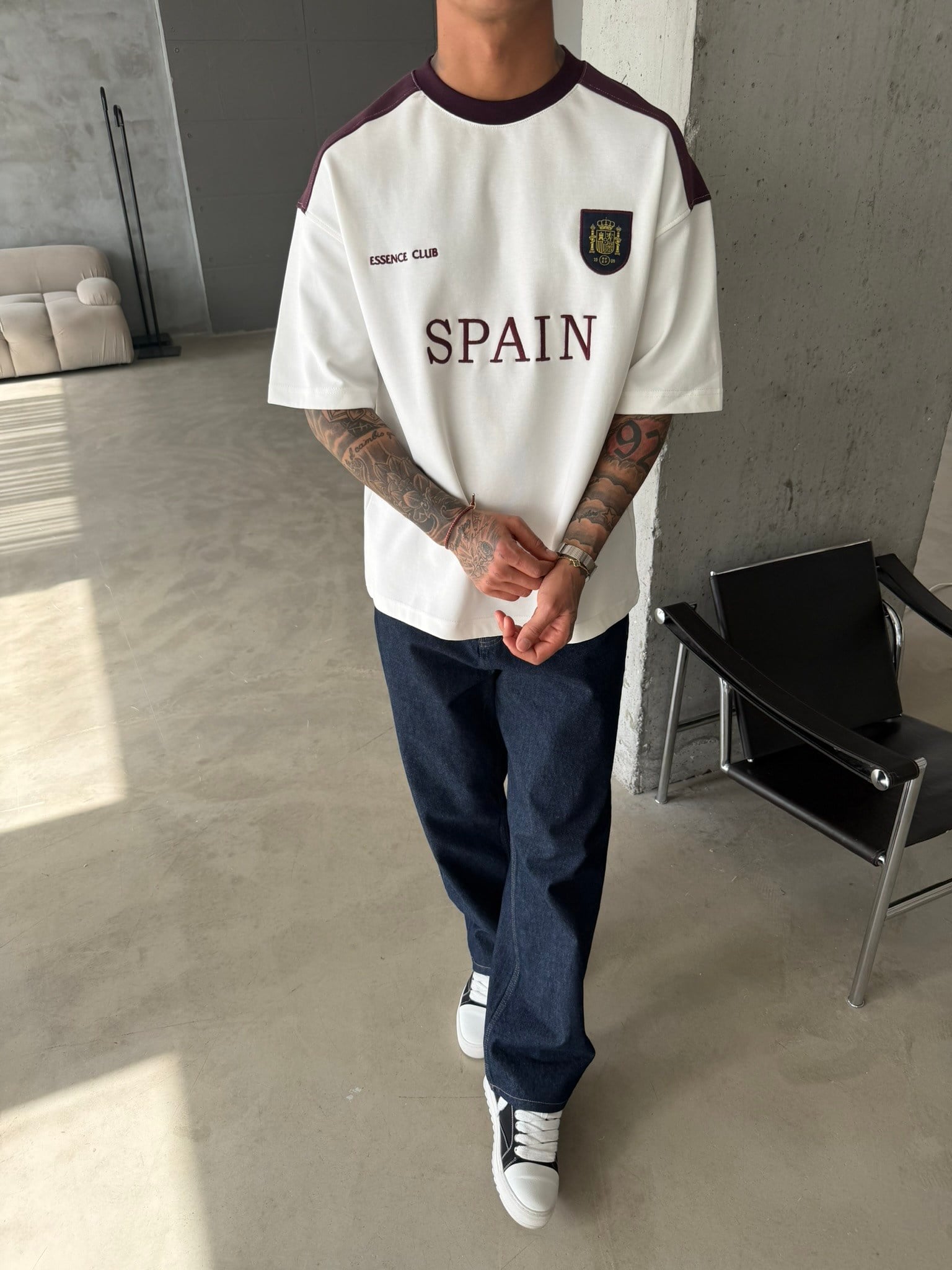 Retro SPAİN Style Basic T-Shirt - Beyaz
