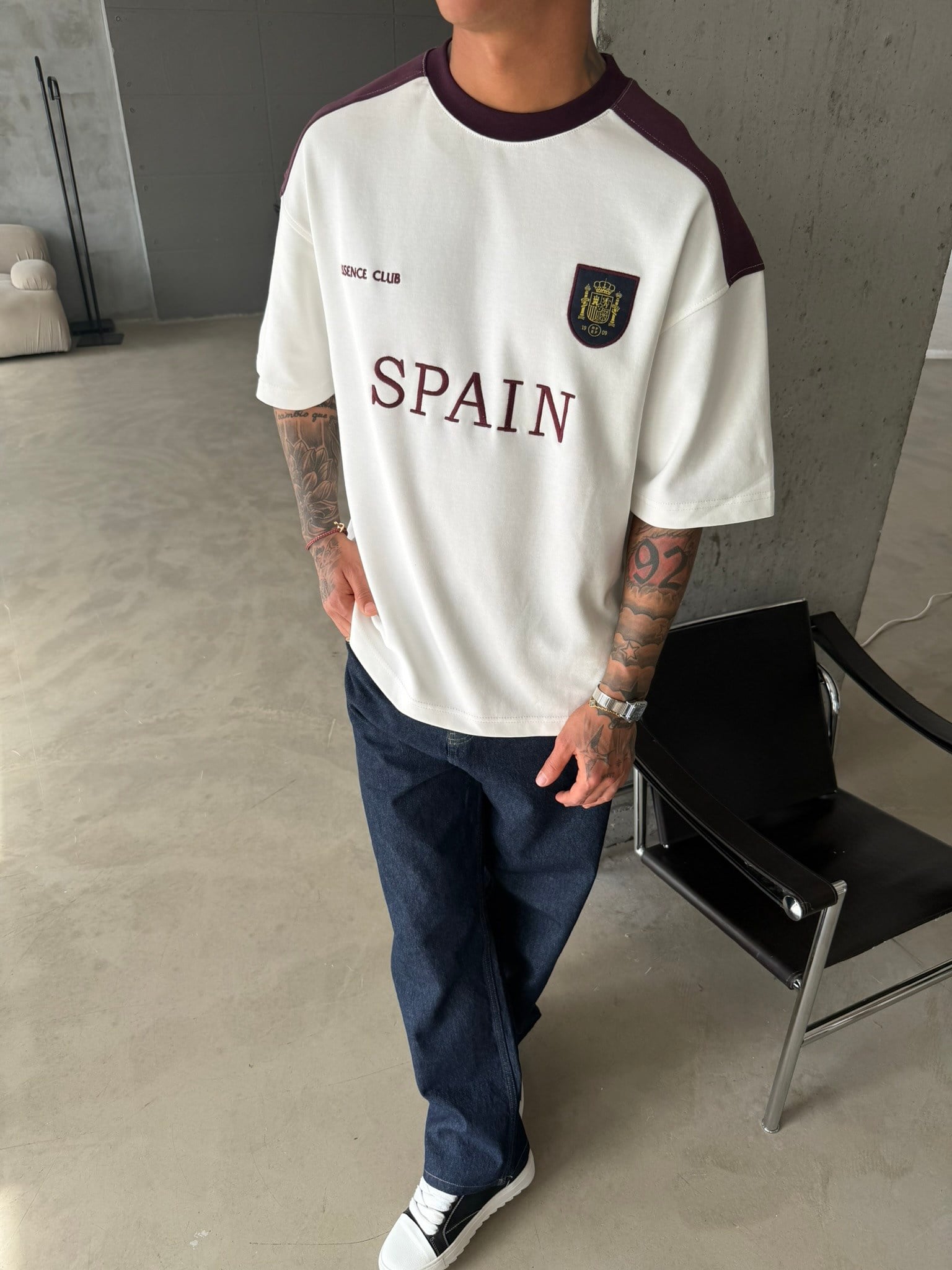 Retro SPAİN Style Basic T-Shirt - Beyaz