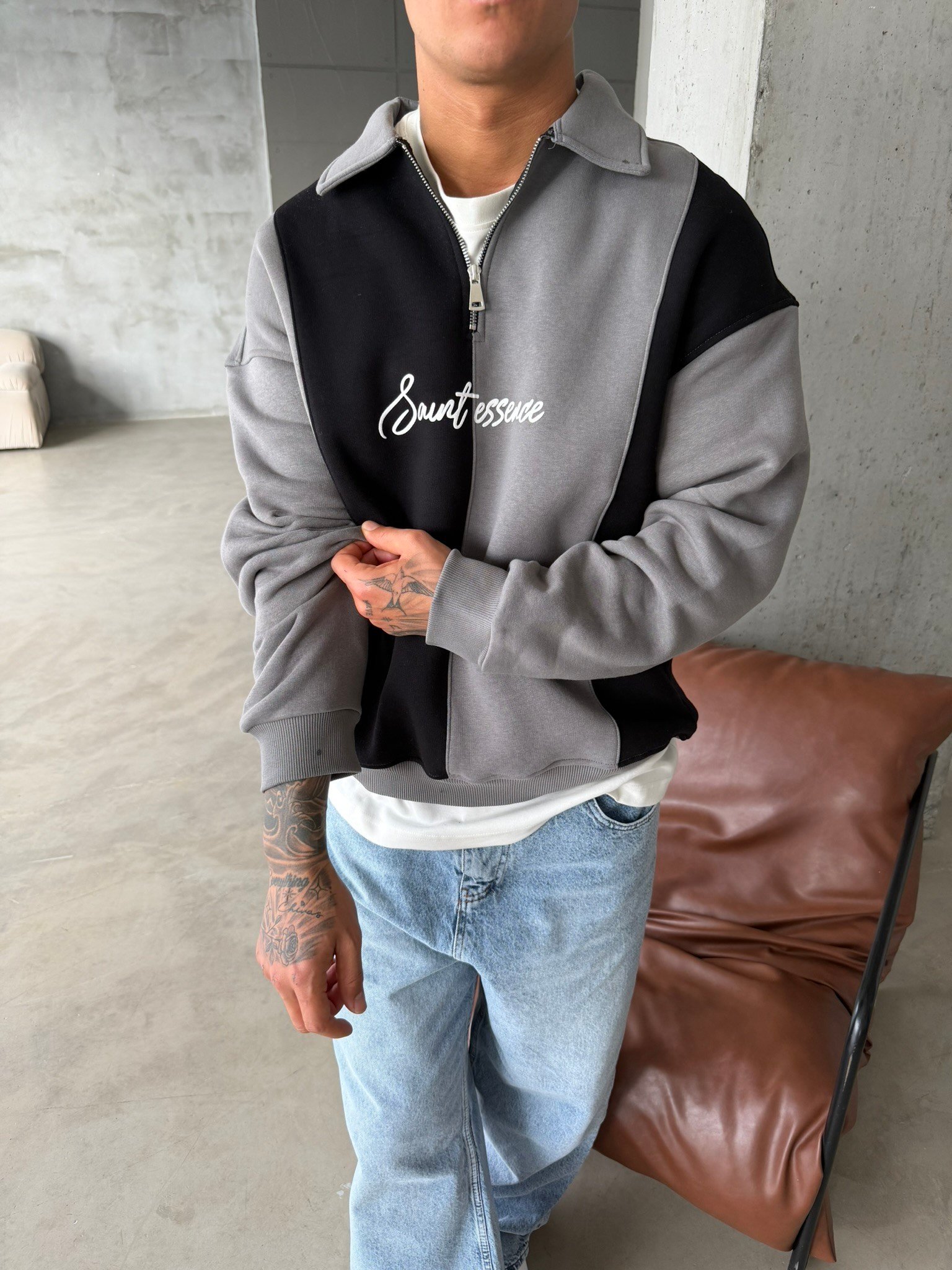 Saunt Essence Half Zip Sweat - Gri