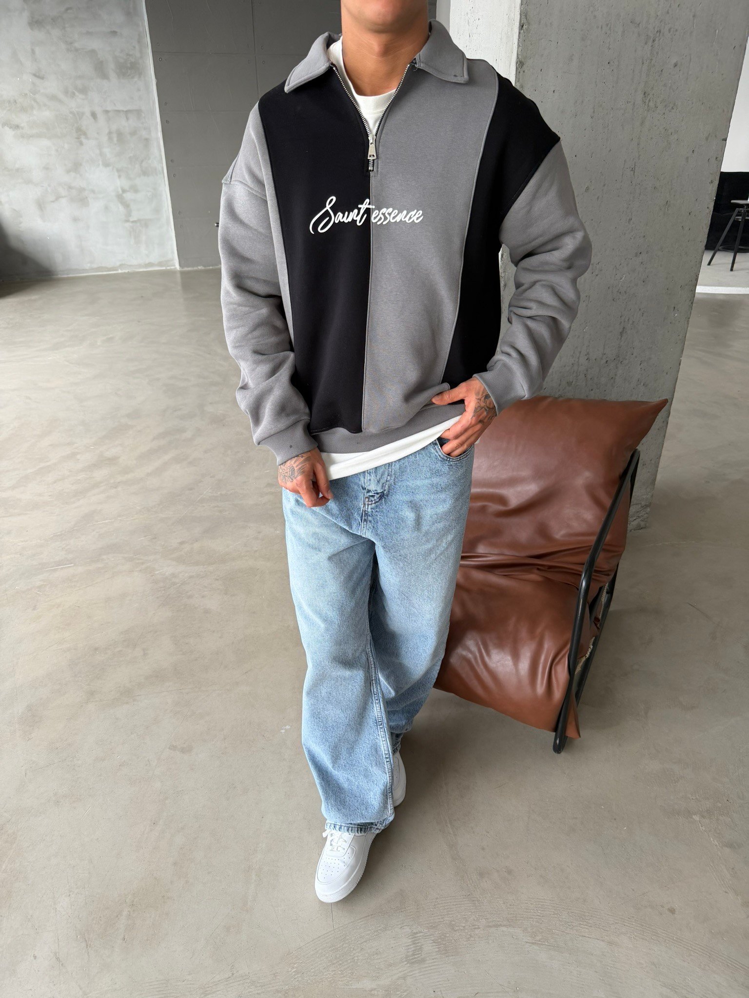 Saunt Essence Half Zip Sweat - Gri