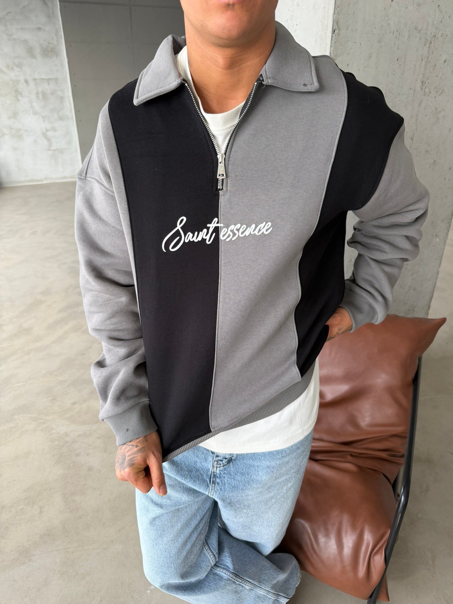 Saunt Essence Half Zip Sweat - Gri