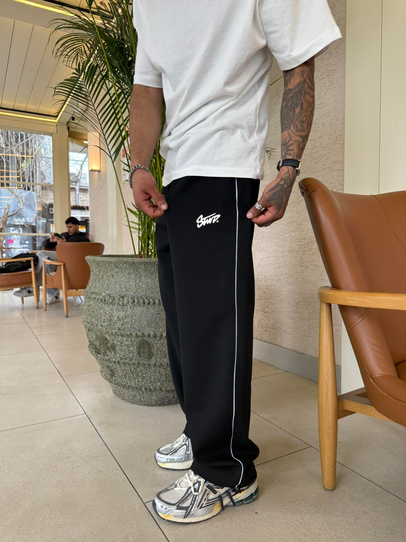 Şerit Detaylı Stwd Baggy Eşofman - Siyah