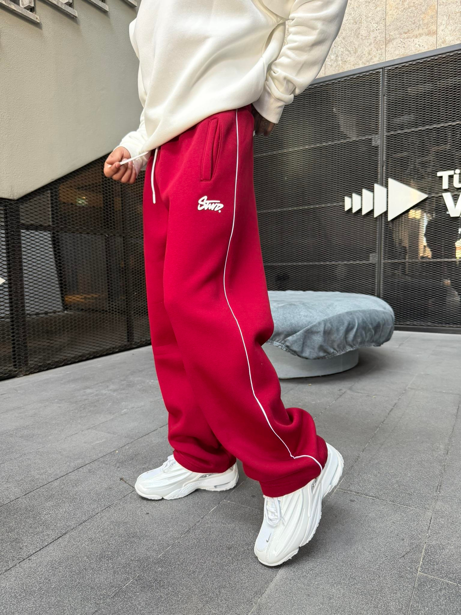 Şerit Detaylı SW Baggy Eşofman - Bordo